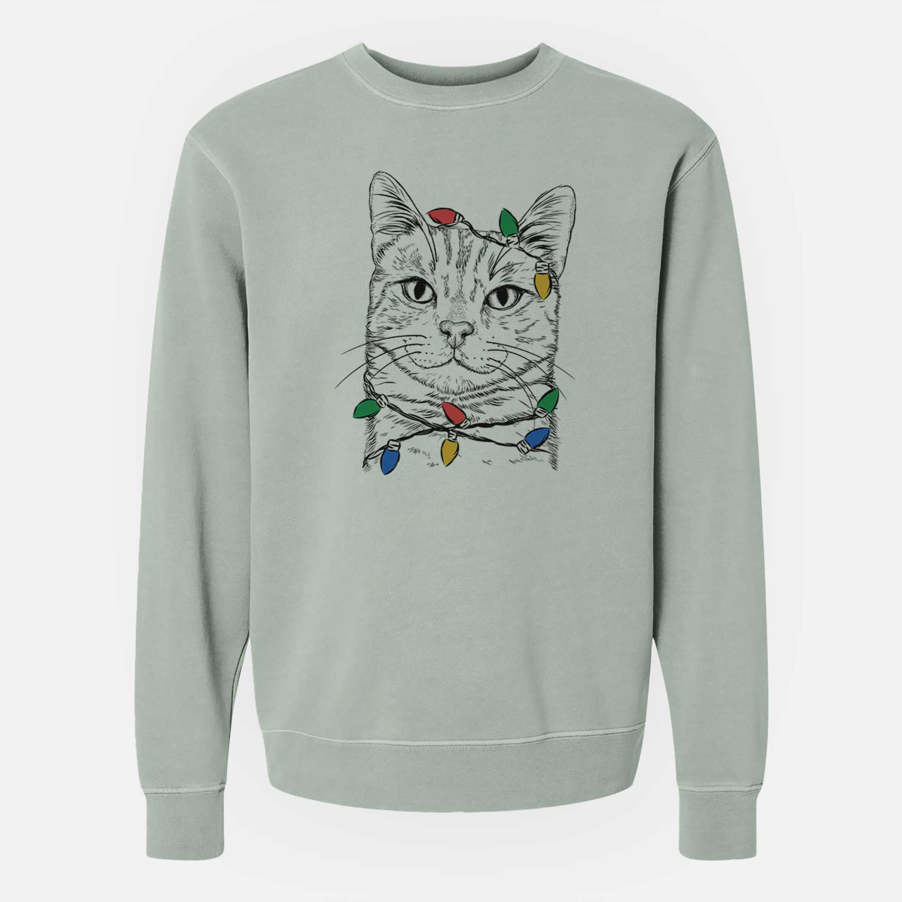 Christmas Lights Ginger Tom the Tabby Cat - Unisex Pigment Dyed Crew Sweatshirt