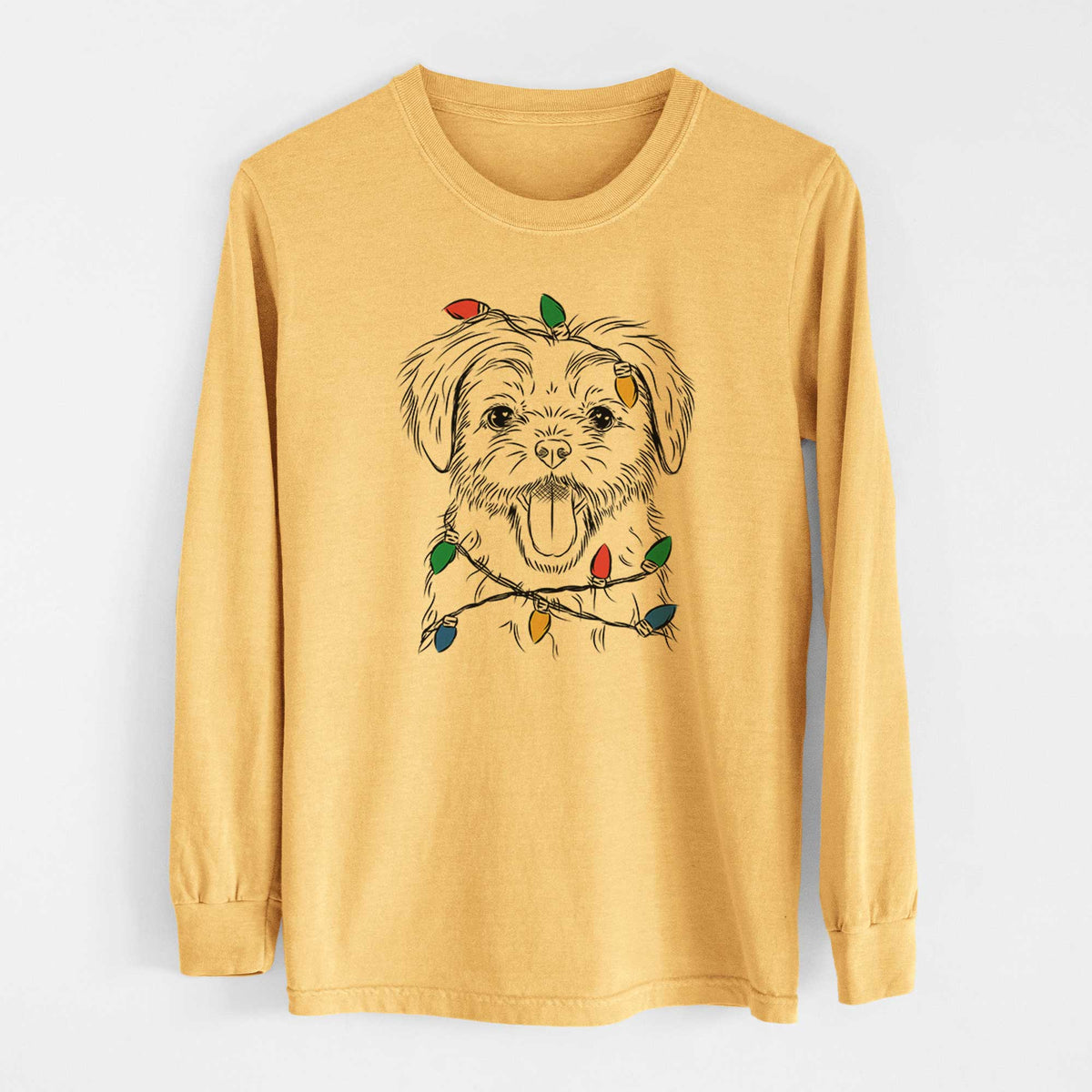 Christmas Lights Gizmo the Maltese - Heavyweight 100% Cotton Long Sleeve