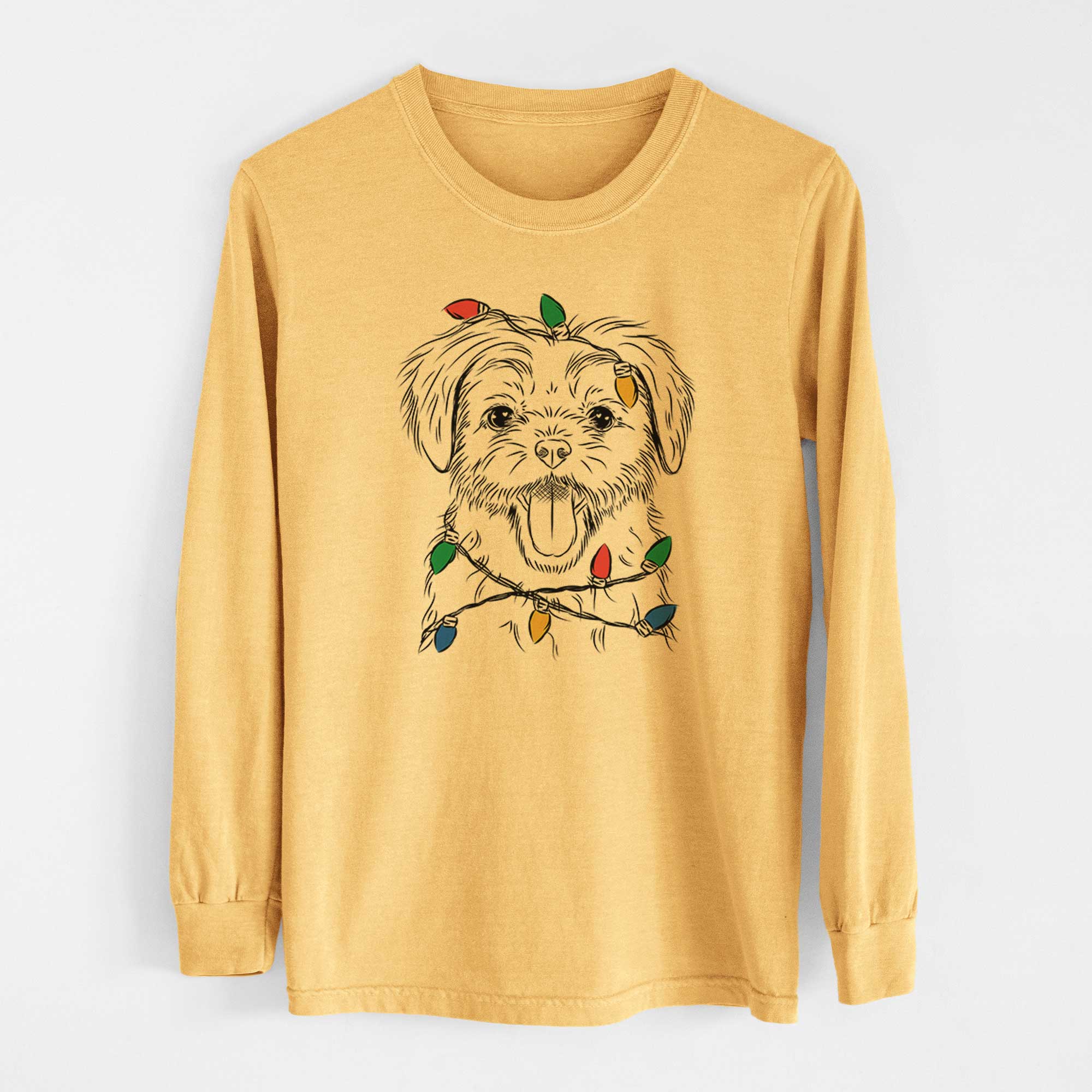 Christmas Lights Gizmo the Maltese - Heavyweight 100% Cotton Long Sleeve