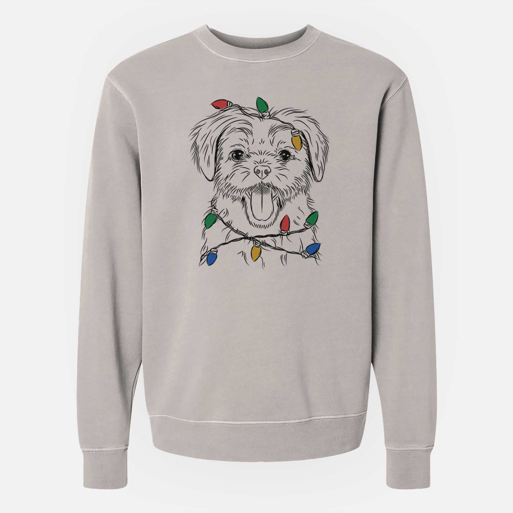 Christmas Lights Gizmo the Maltese - Unisex Pigment Dyed Crew Sweatshirt