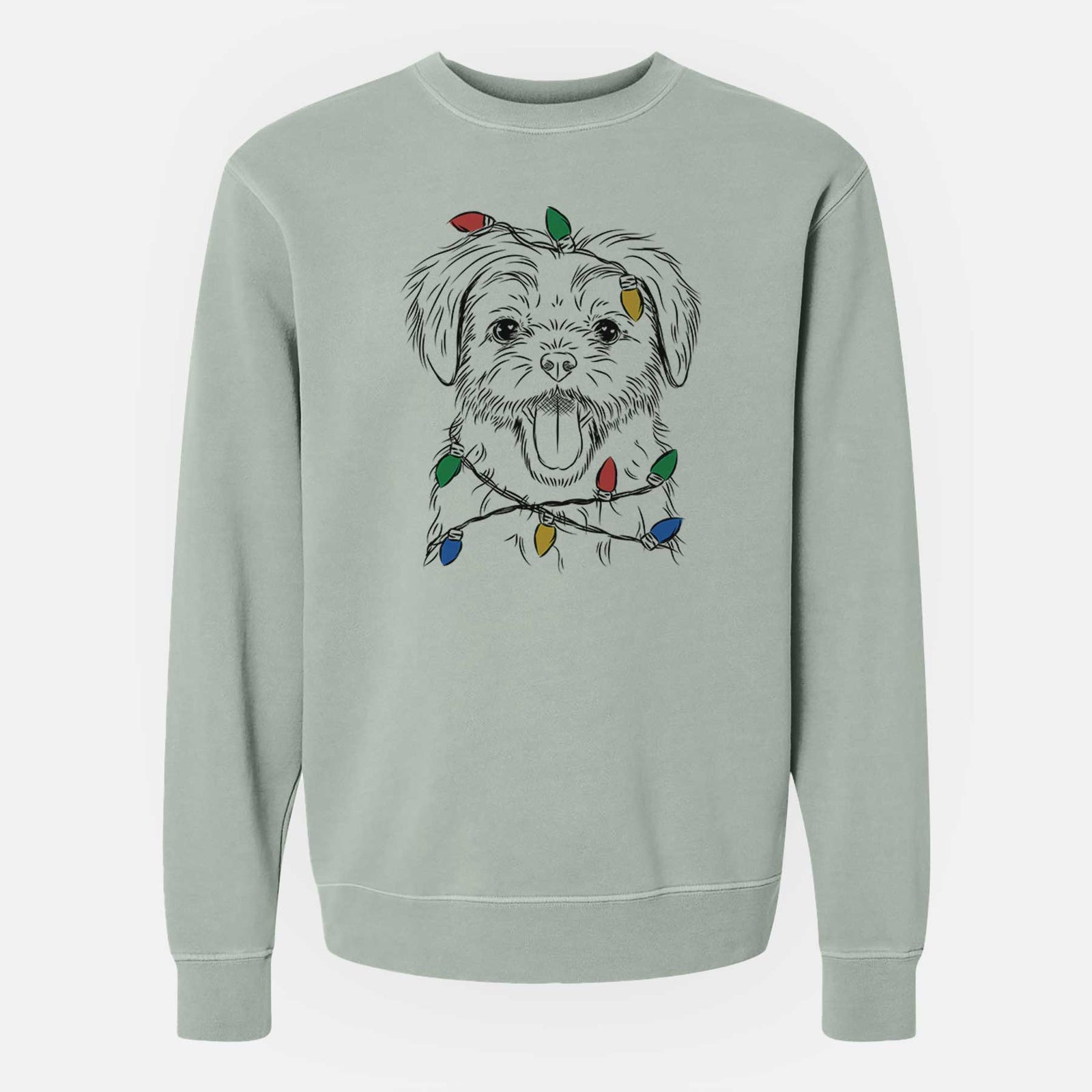 Christmas Lights Gizmo the Maltese - Unisex Pigment Dyed Crew Sweatshirt