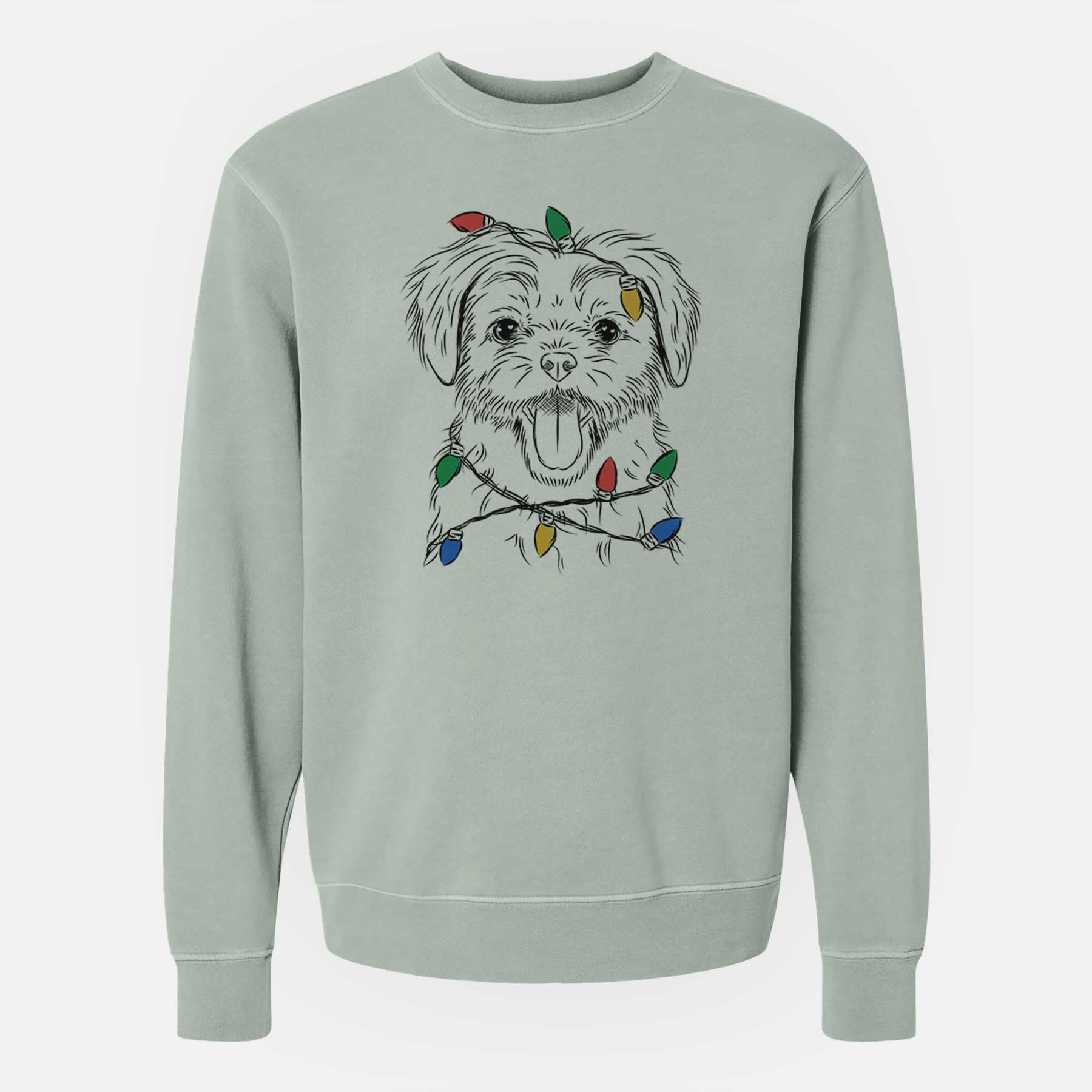 Christmas Lights Gizmo the Maltese - Unisex Pigment Dyed Crew Sweatshirt