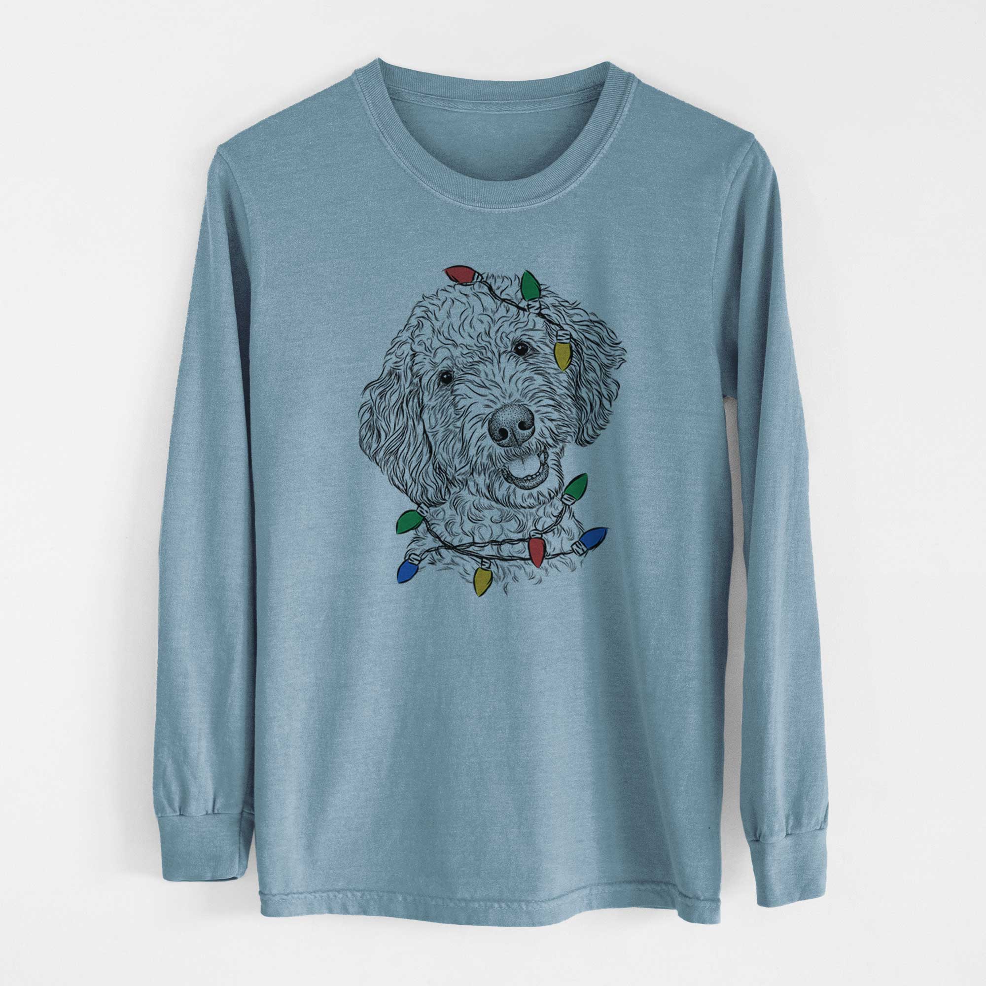 Christmas Lights Gizmo the Goldendoodle - Heavyweight 100% Cotton Long Sleeve