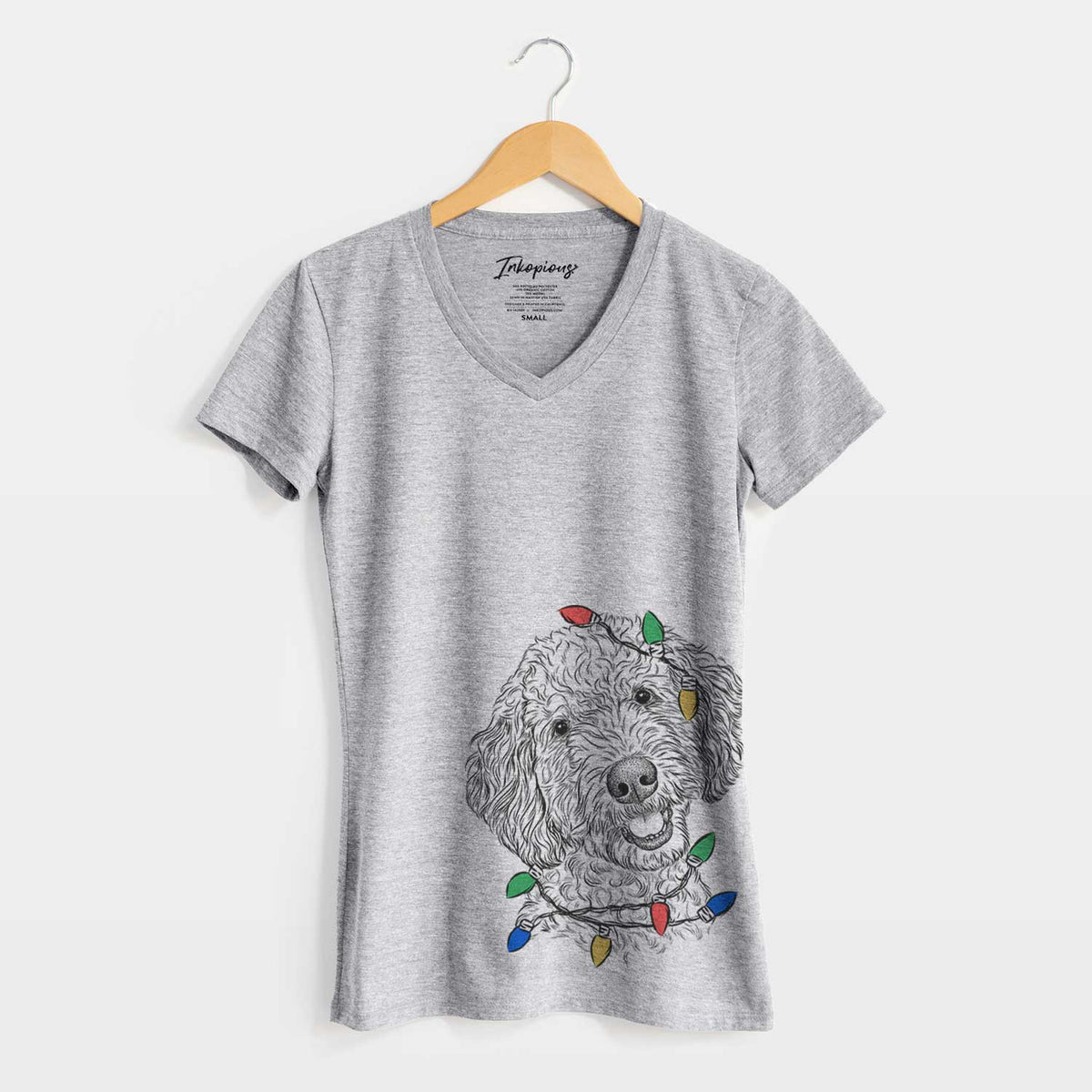 Christmas Lights Gizmo the Goldendoodle - Women's V-neck Shirt
