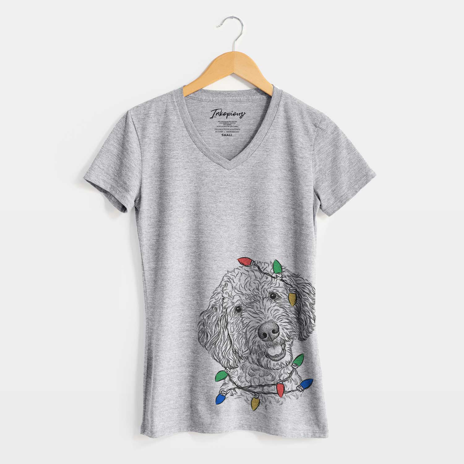 Christmas Lights Gizmo the Goldendoodle - Women's V-neck Shirt