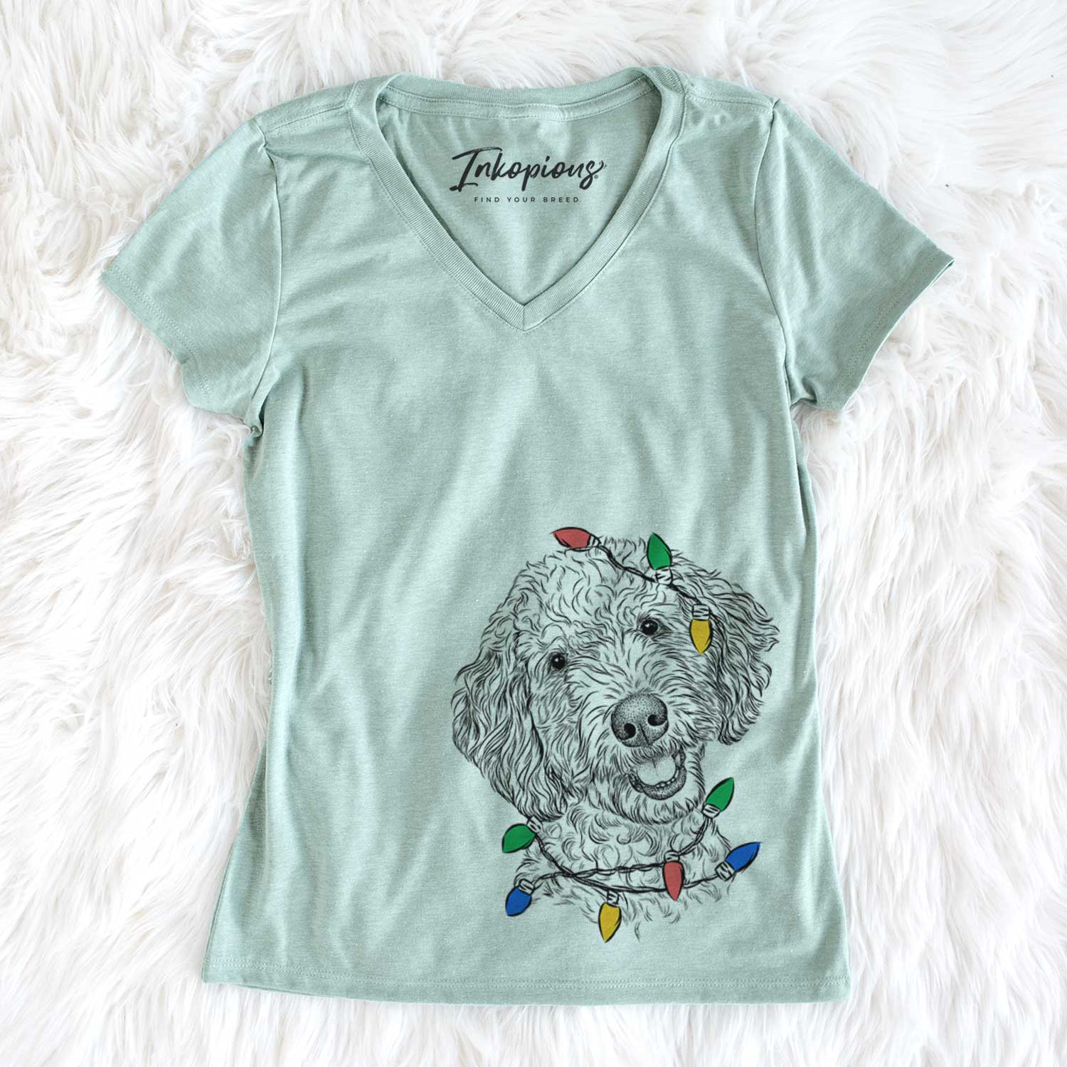 Christmas Lights Gizmo the Goldendoodle - Women's V-neck Shirt