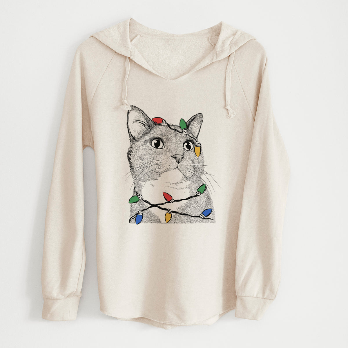 Christmas Lights Gizmo the Grey Cat - Cali Wave Hooded Sweatshirt