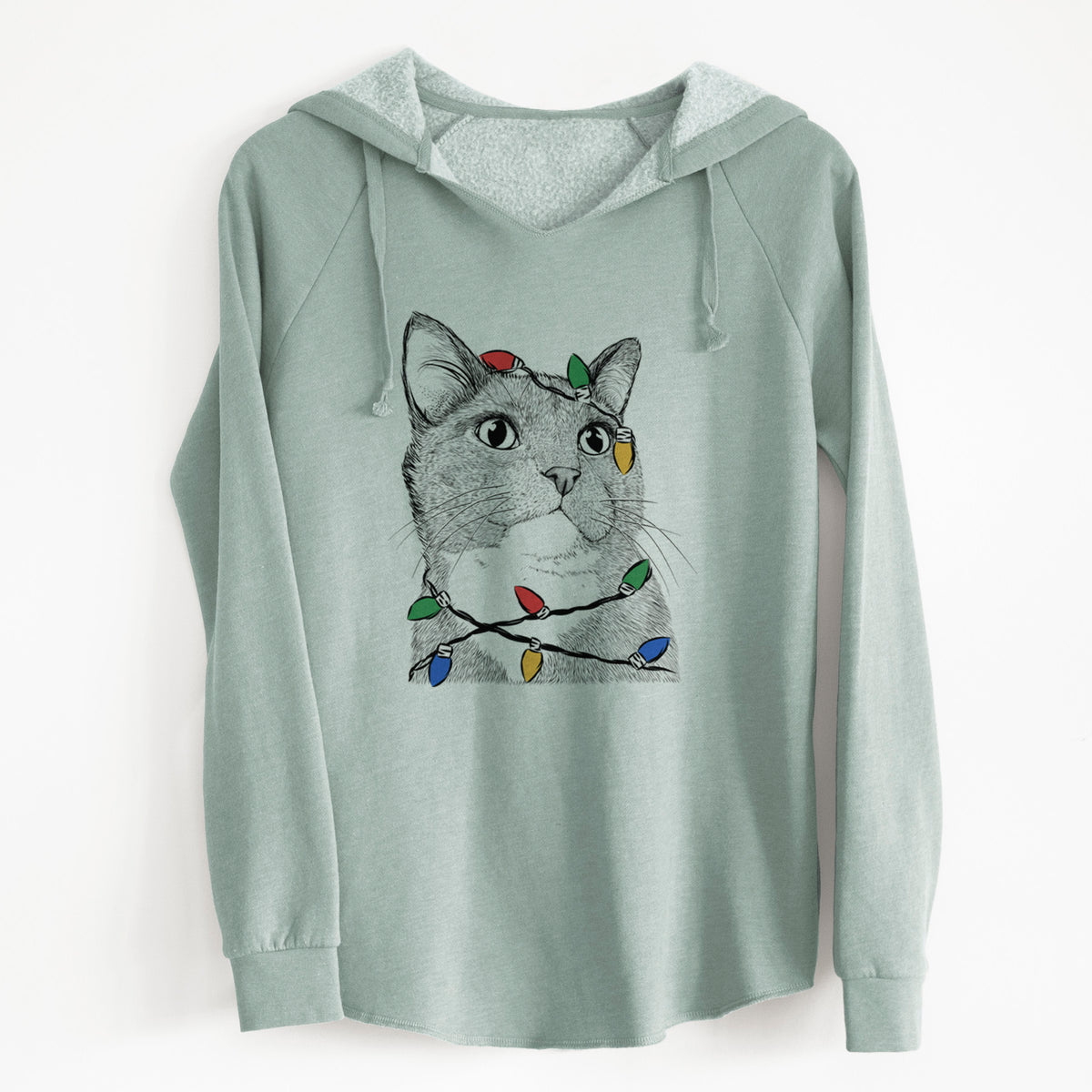 Christmas Lights Gizmo the Grey Cat - Cali Wave Hooded Sweatshirt