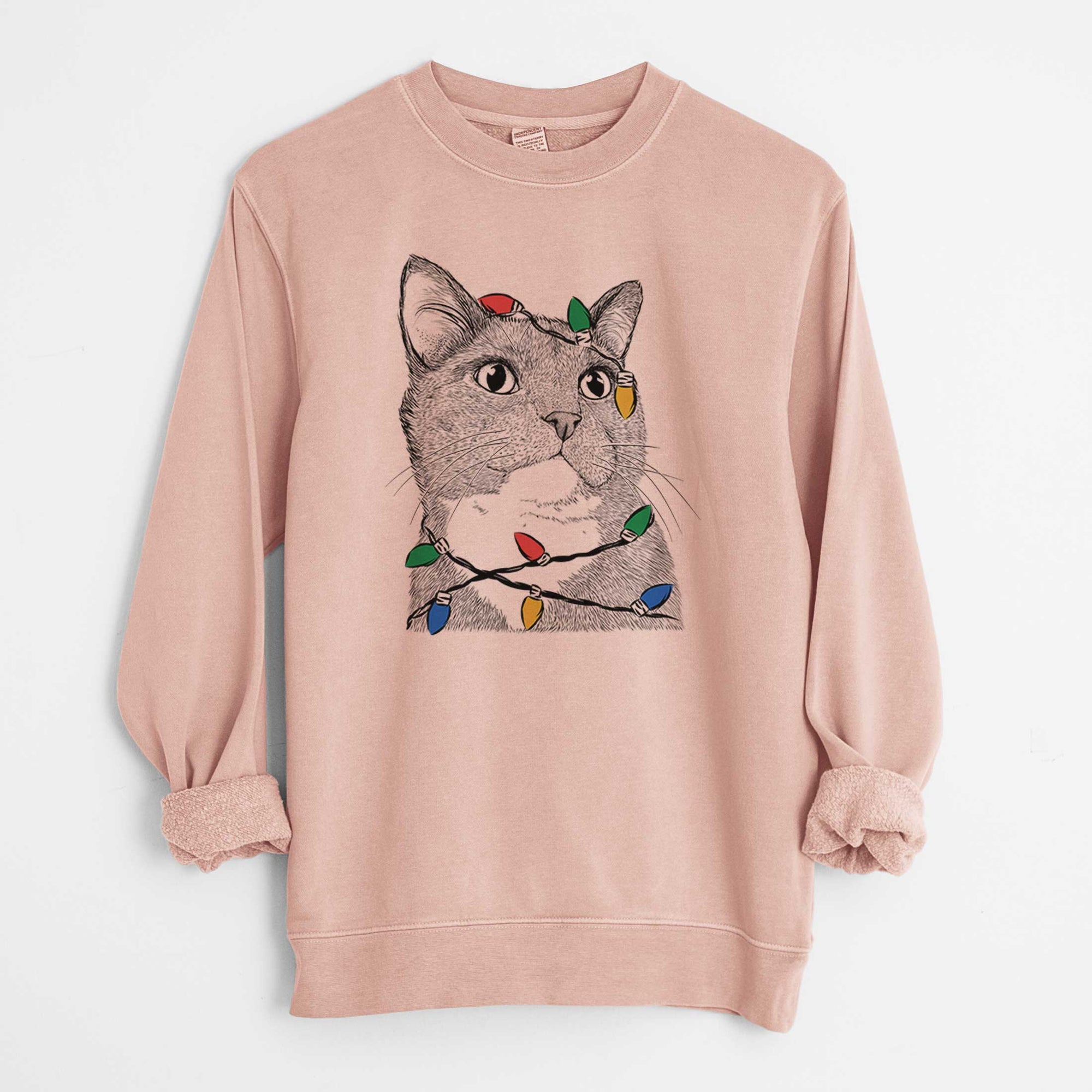 Christmas Lights Gizmo the Grey Cat - Unisex Pigment Dyed Crew Sweatshirt