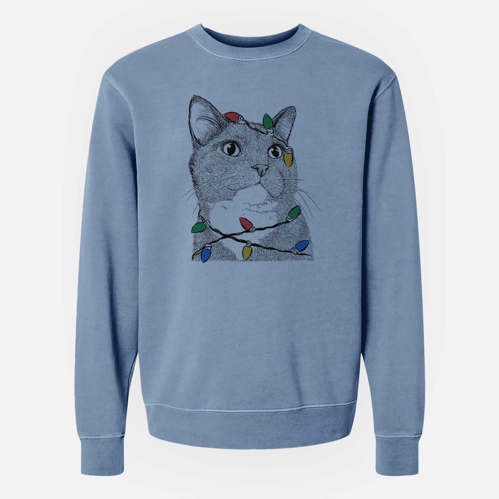 Christmas Lights Gizmo the Grey Cat - Unisex Pigment Dyed Crew Sweatshirt
