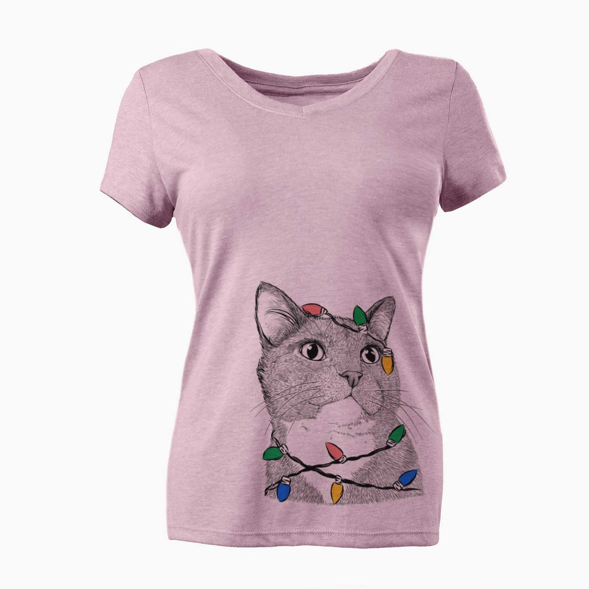 Christmas Lights Gizmo the Grey Cat - Women's V-neck Shirt