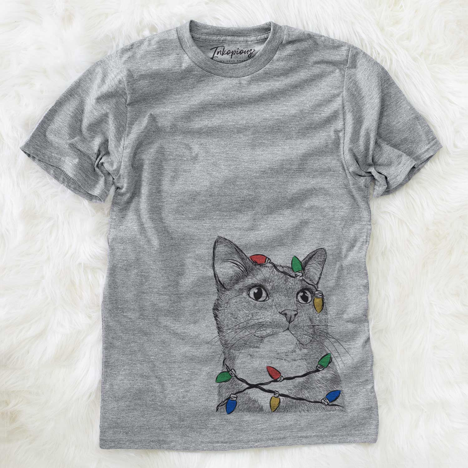 Christmas Lights Gizmo the Grey Cat - Unisex Crewneck