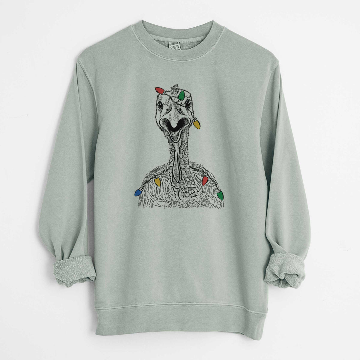 Christmas Lights Gobble the Turkey - Unisex Pigment Dyed Crew Sweatshirt