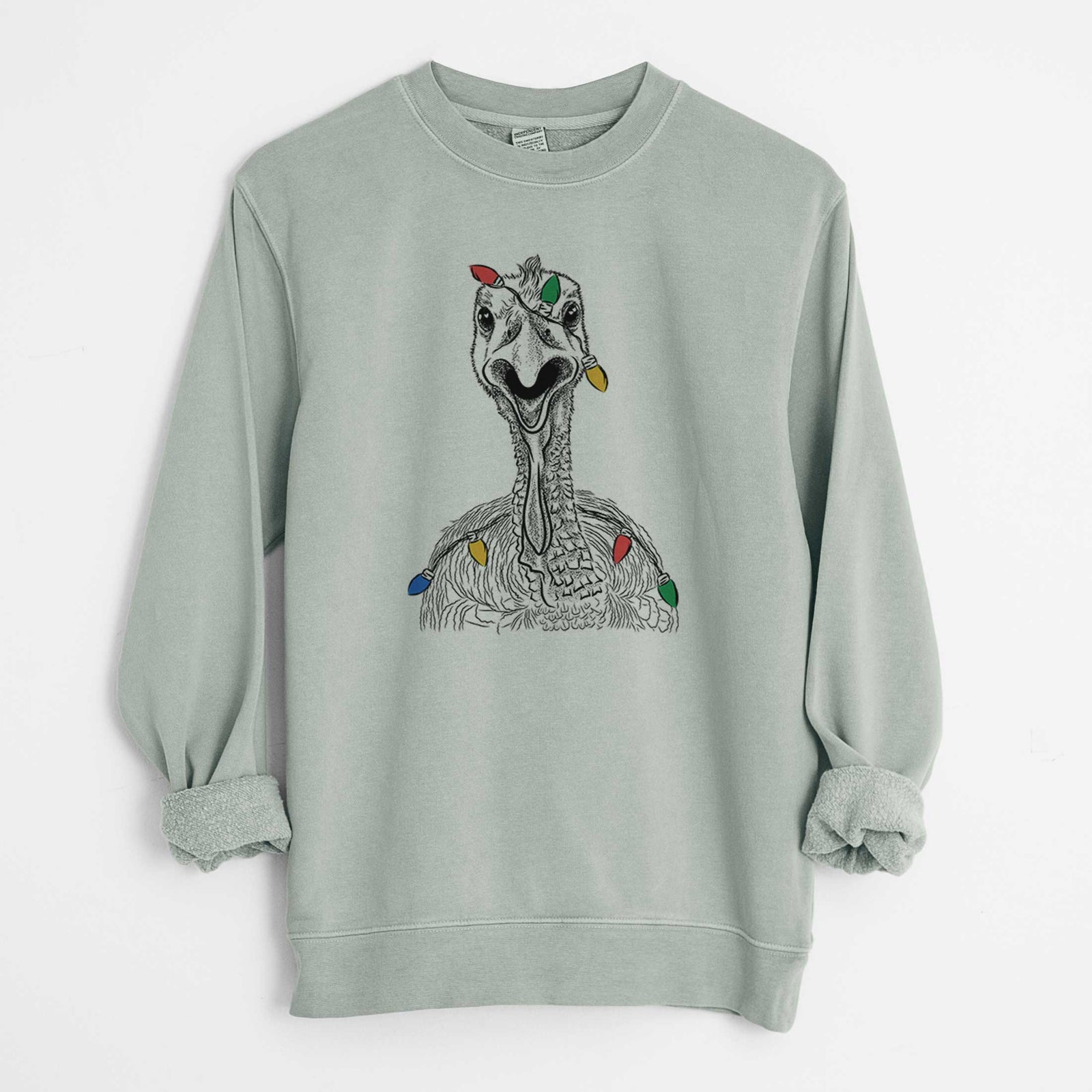 Christmas Lights Gobble the Turkey - Unisex Pigment Dyed Crew Sweatshirt