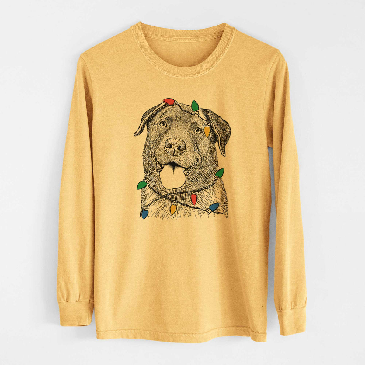 Christmas Lights Gonzo the Chocolate Lab - Heavyweight 100% Cotton Long Sleeve