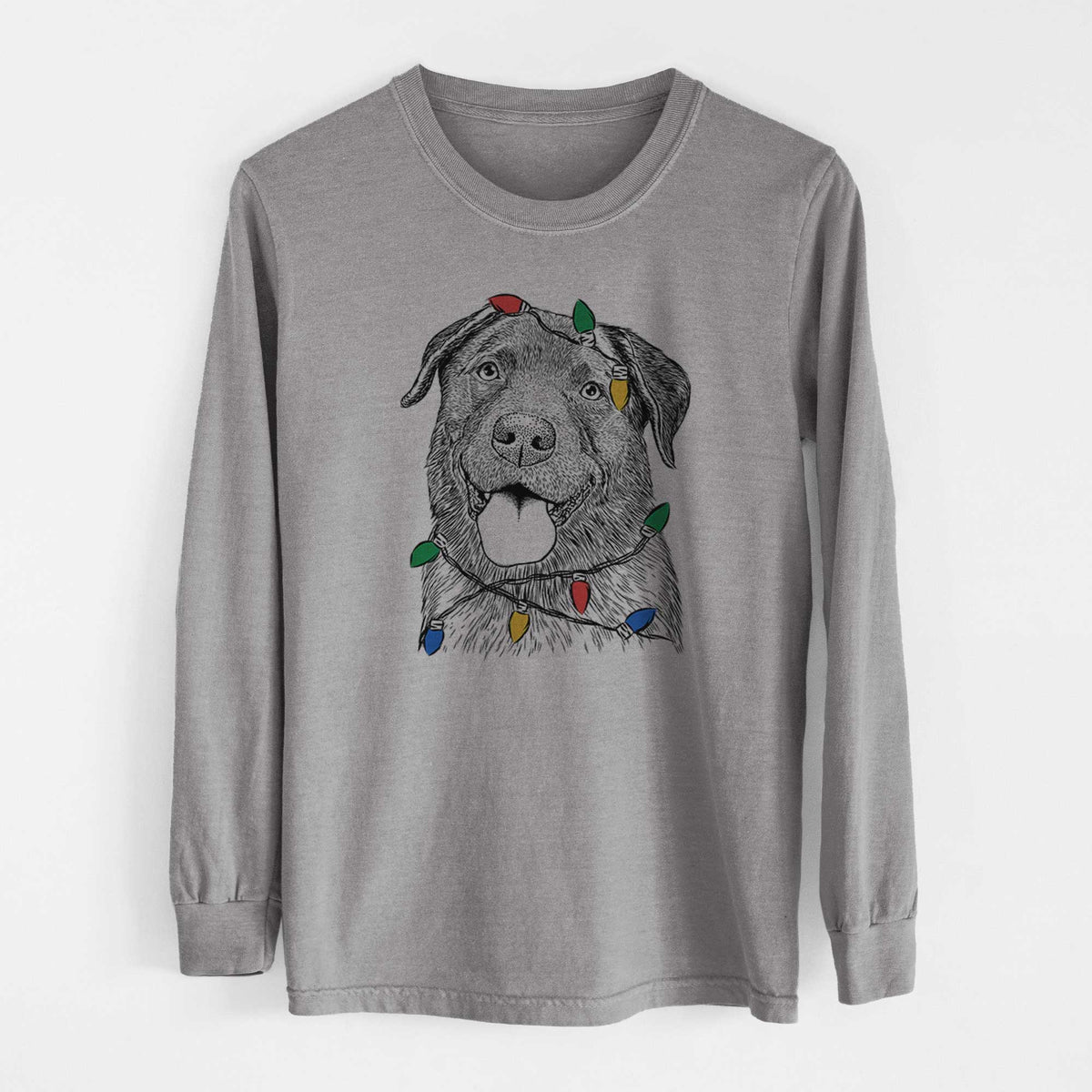 Christmas Lights Gonzo the Chocolate Lab - Heavyweight 100% Cotton Long Sleeve