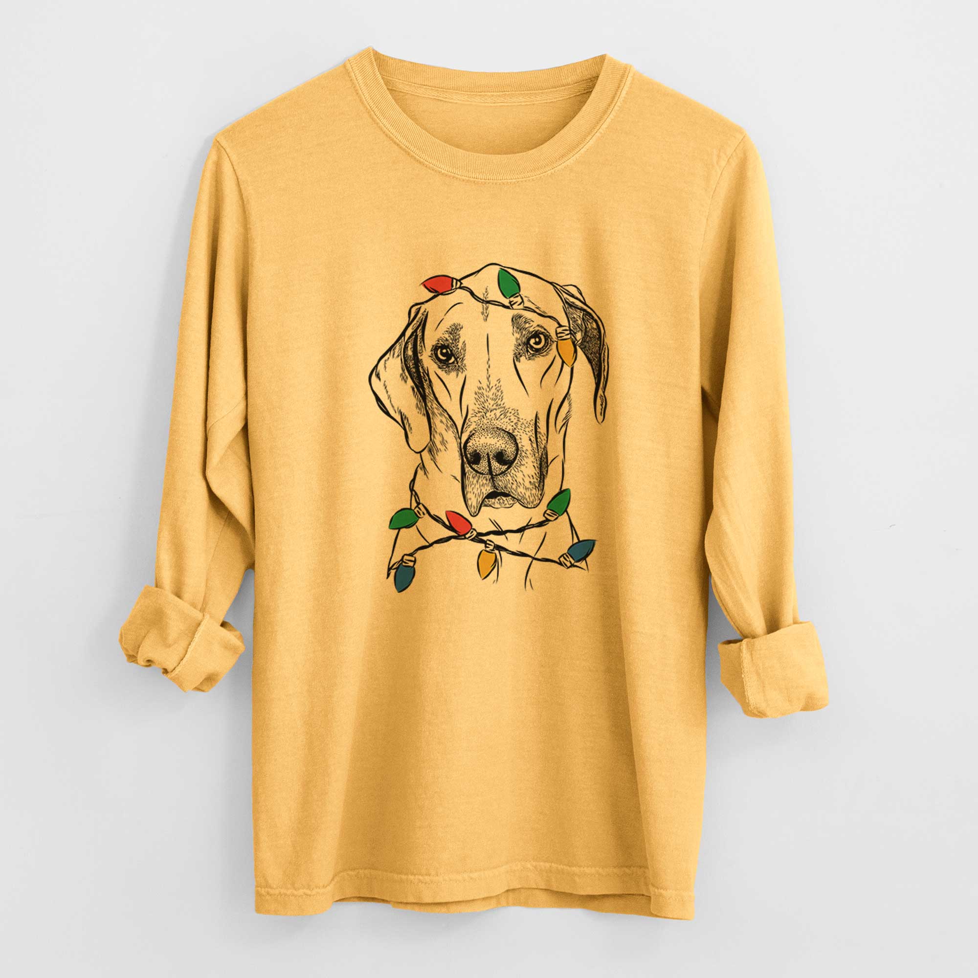 Christmas Lights Gracie the Great Dane - Heavyweight 100% Cotton Long Sleeve