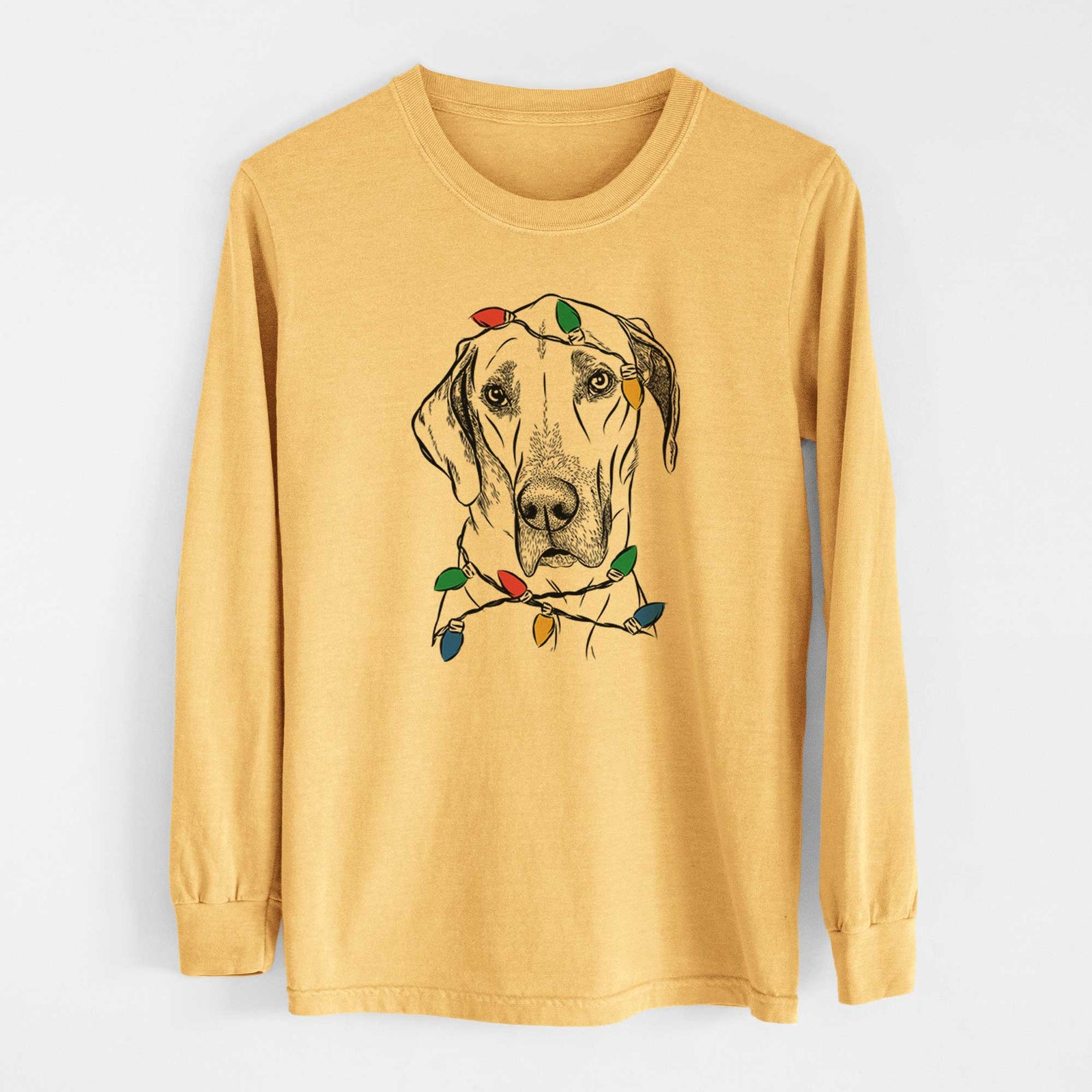 Christmas Lights Gracie the Great Dane - Heavyweight 100% Cotton Long Sleeve