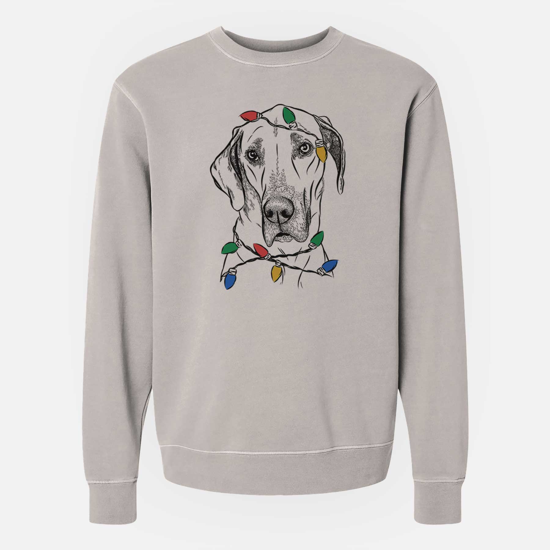 Christmas Lights Gracie the Great Dane - Unisex Pigment Dyed Crew Sweatshirt