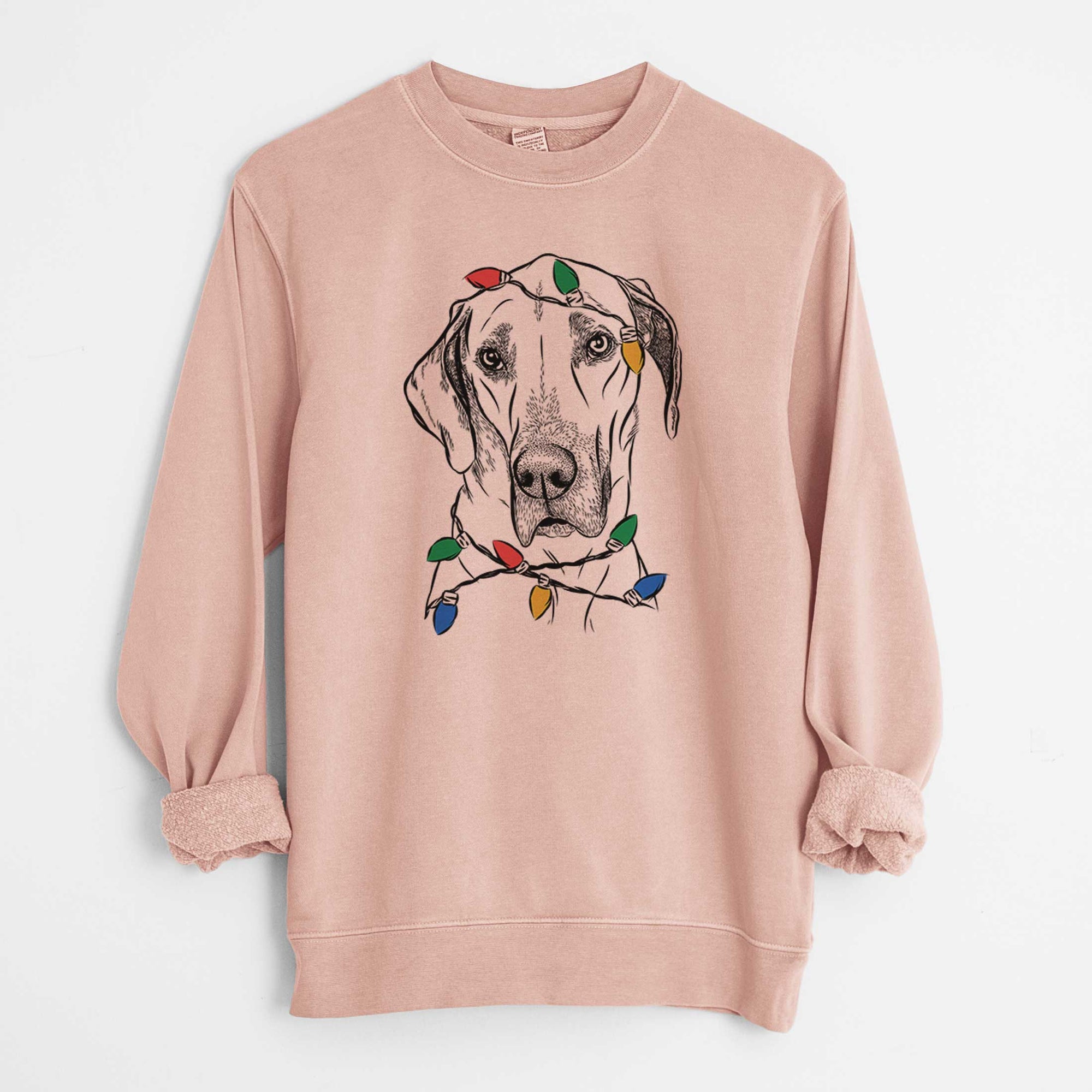 Christmas Lights Gracie the Great Dane - Unisex Pigment Dyed Crew Sweatshirt