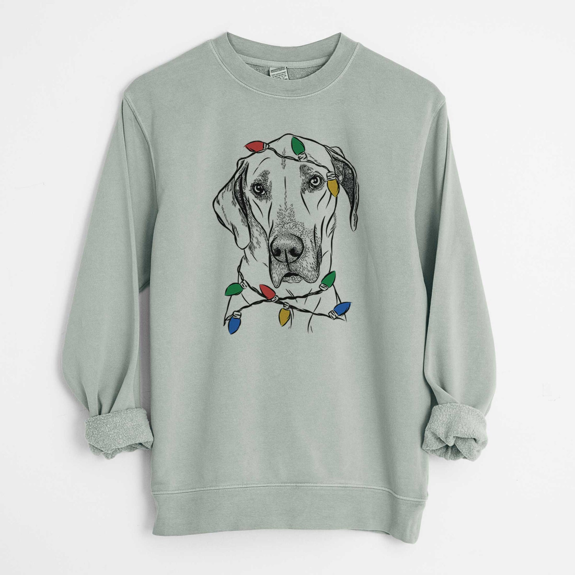 Christmas Lights Gracie the Great Dane - Unisex Pigment Dyed Crew Sweatshirt