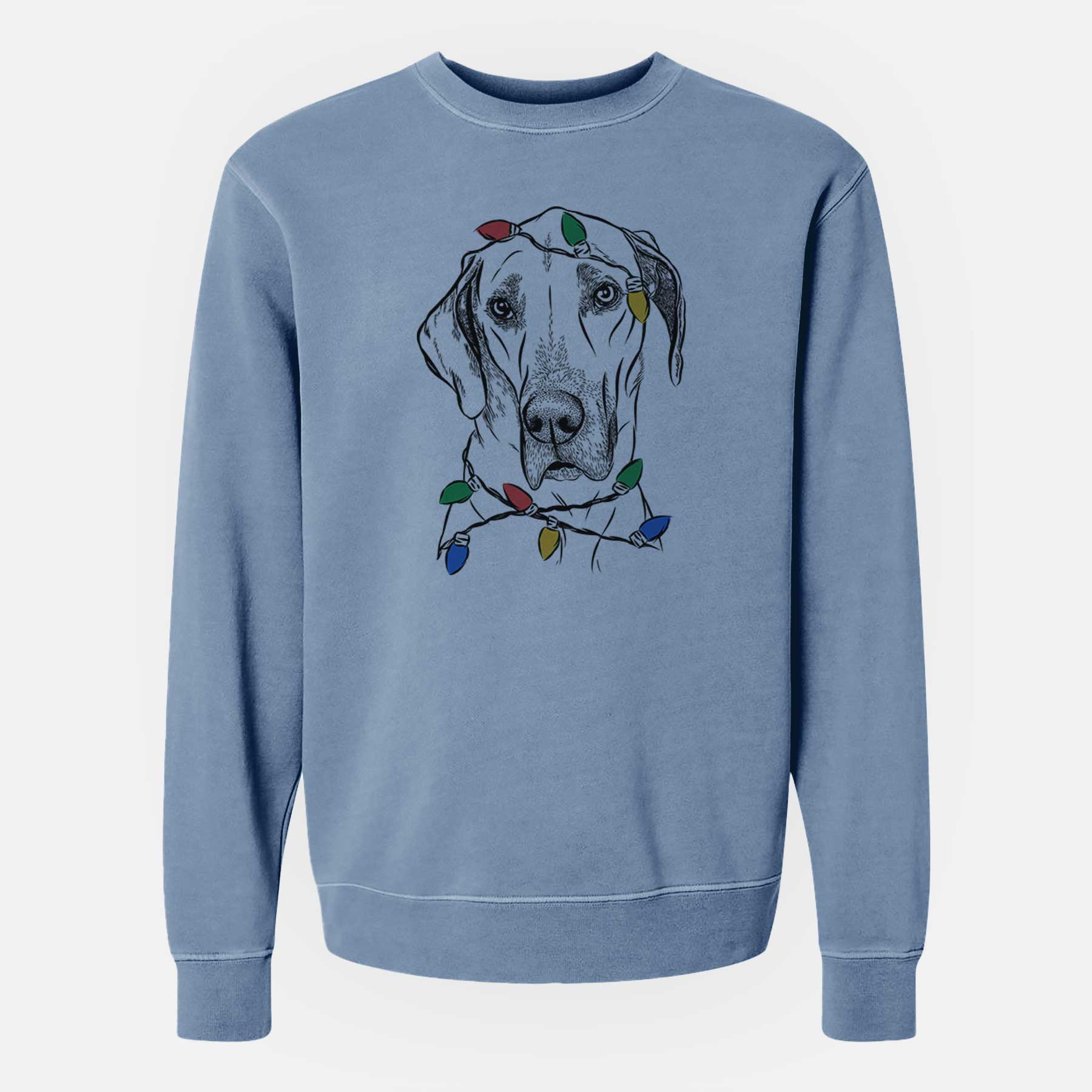 Christmas Lights Gracie the Great Dane - Unisex Pigment Dyed Crew Sweatshirt