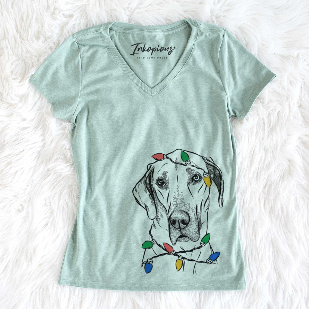 Christmas Lights Gracie the Great Dane - Women&#39;s V-neck Shirt