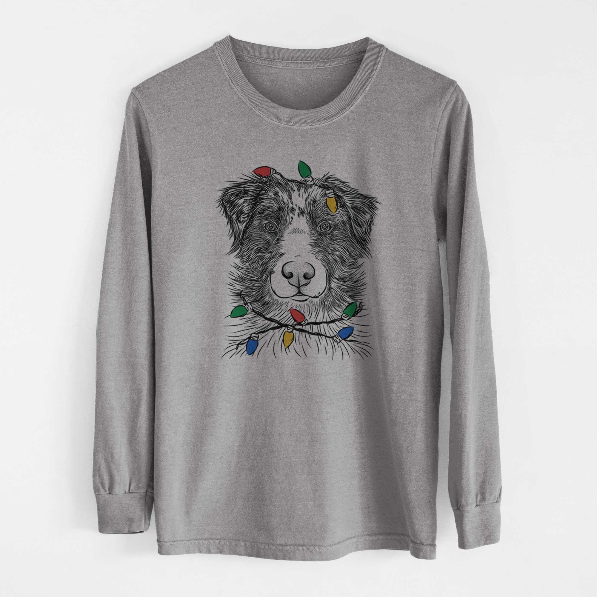 Christmas Lights Gram the Australian Shepherd - Heavyweight 100% Cotton Long Sleeve