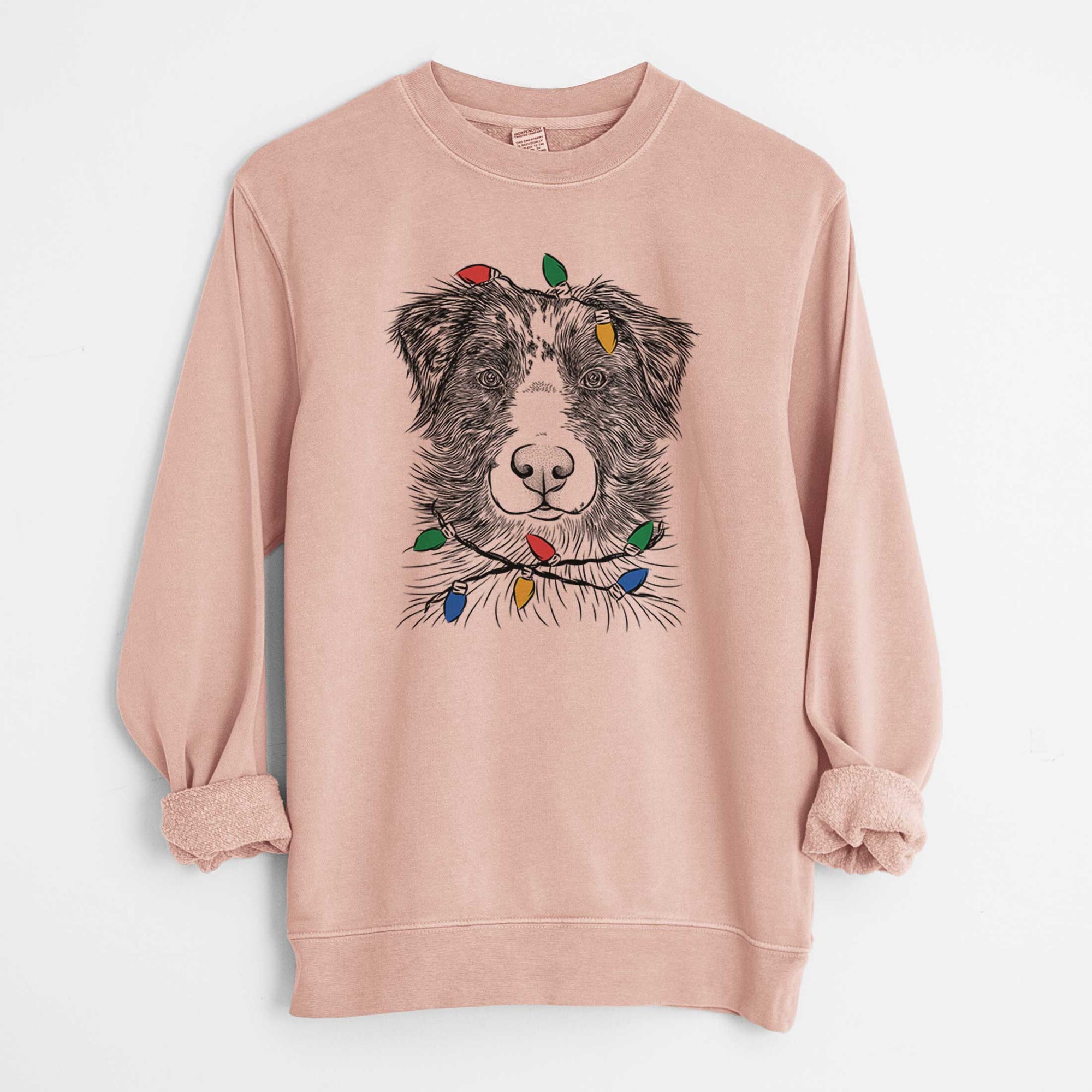 Christmas Lights Gram the Australian Shepherd - Unisex Pigment Dyed Crew Sweatshirt