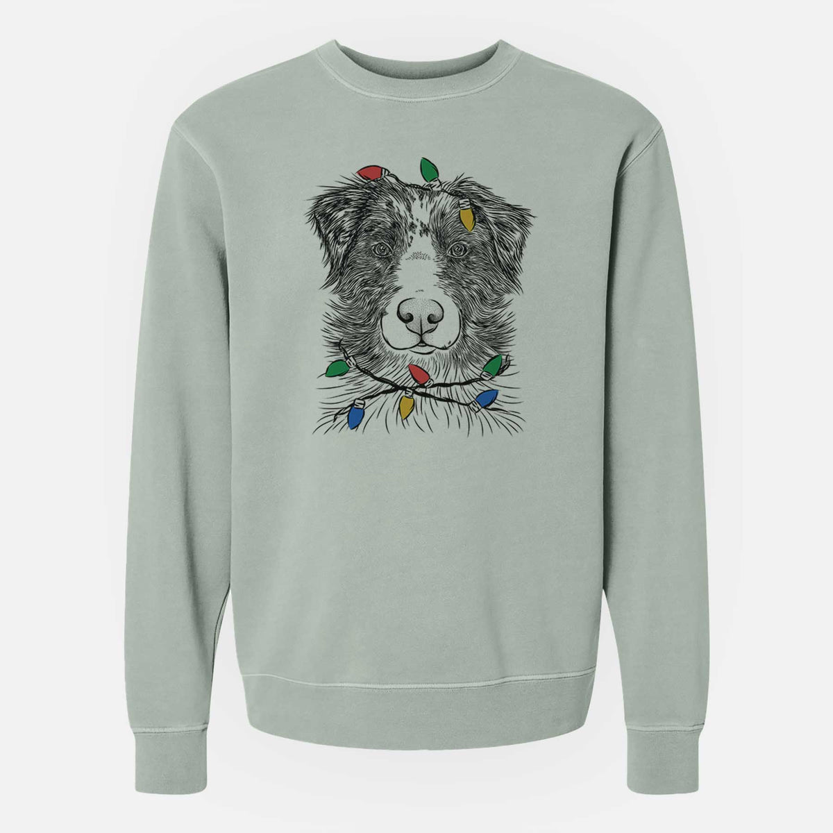 Christmas Lights Gram the Australian Shepherd - Unisex Pigment Dyed Crew Sweatshirt