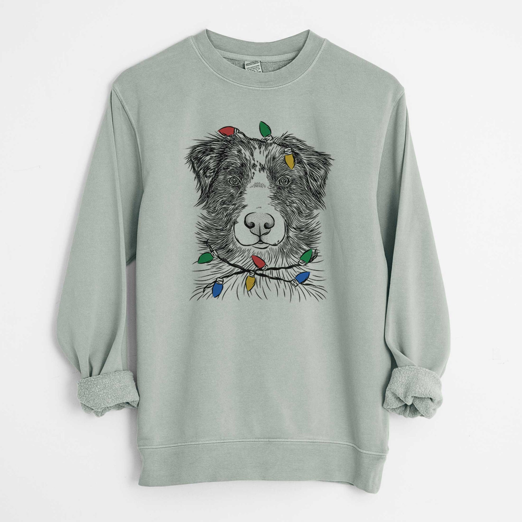 Christmas Lights Gram the Australian Shepherd - Unisex Pigment Dyed Crew Sweatshirt