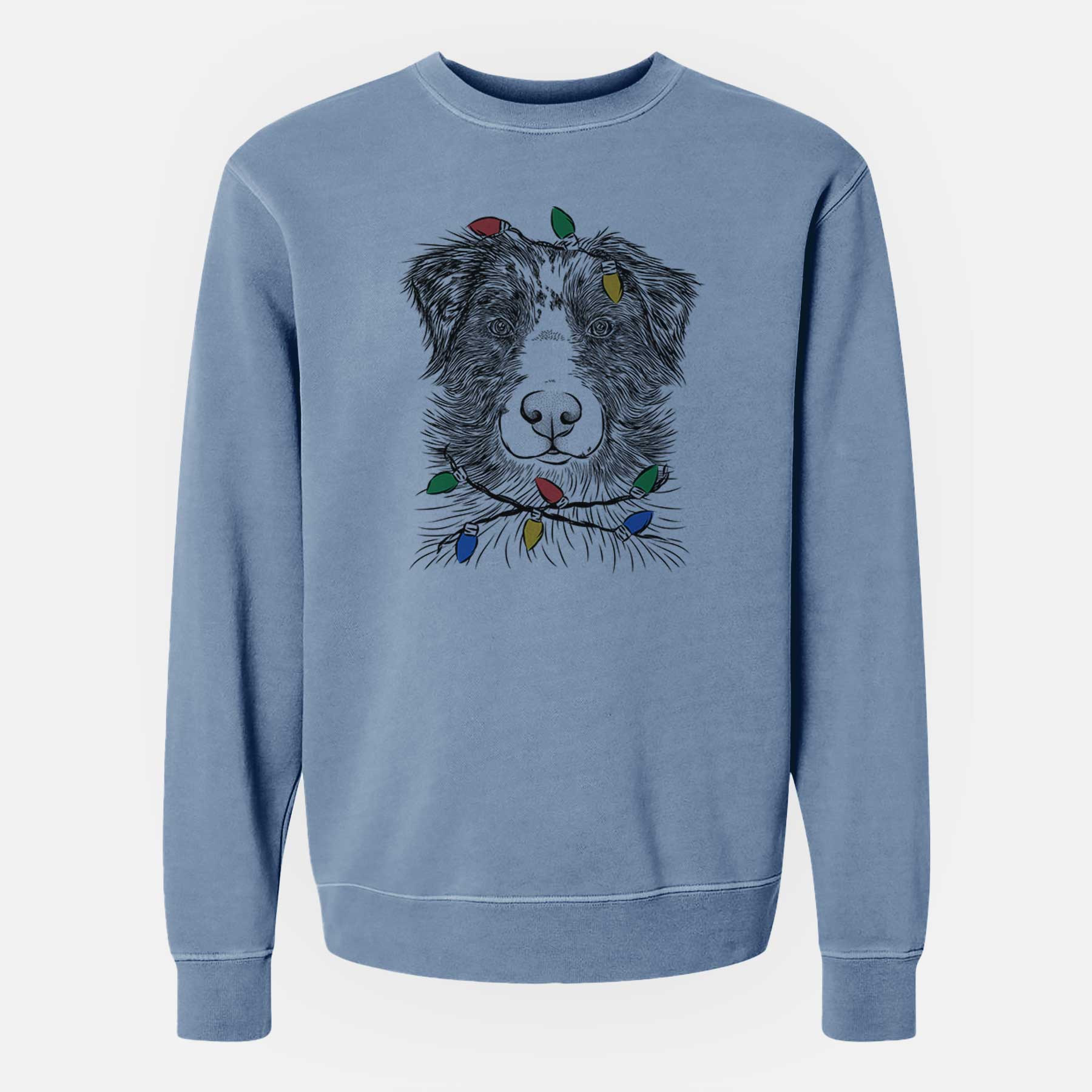 Christmas Lights Gram the Australian Shepherd - Unisex Pigment Dyed Crew Sweatshirt