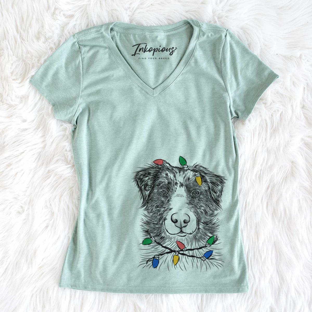 Christmas Lights Gram the Australian Shepherd - Women&#39;s V-neck Shirt