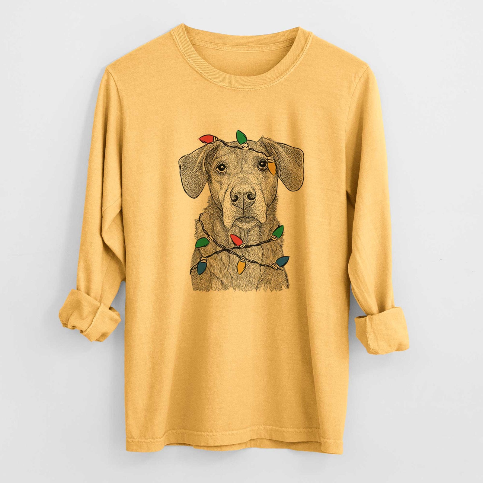 Christmas Lights Gravy the Plott Hound Beagle Mix - Heavyweight 100% Cotton Long Sleeve