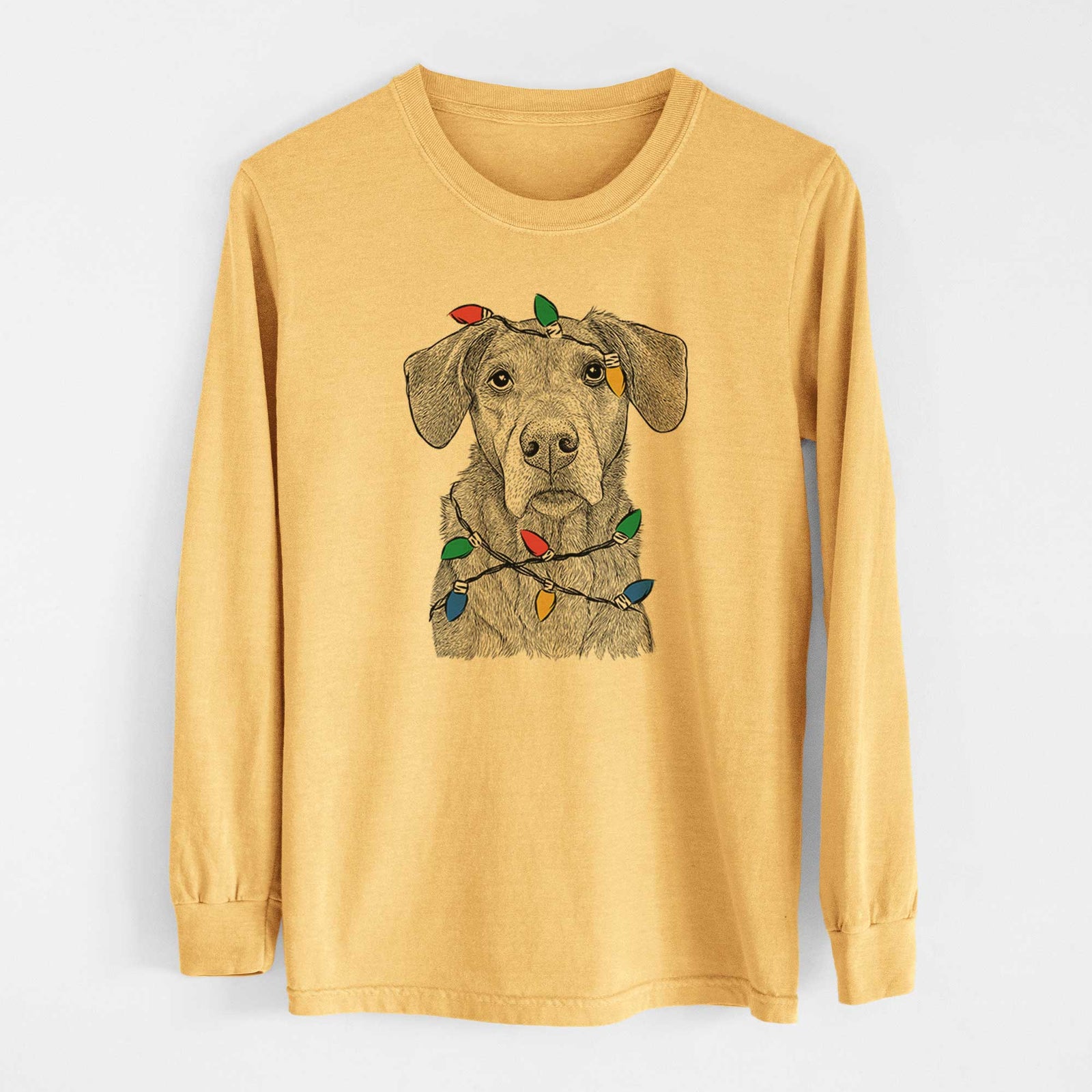 Christmas Lights Gravy the Plott Hound Beagle Mix - Heavyweight 100% Cotton Long Sleeve