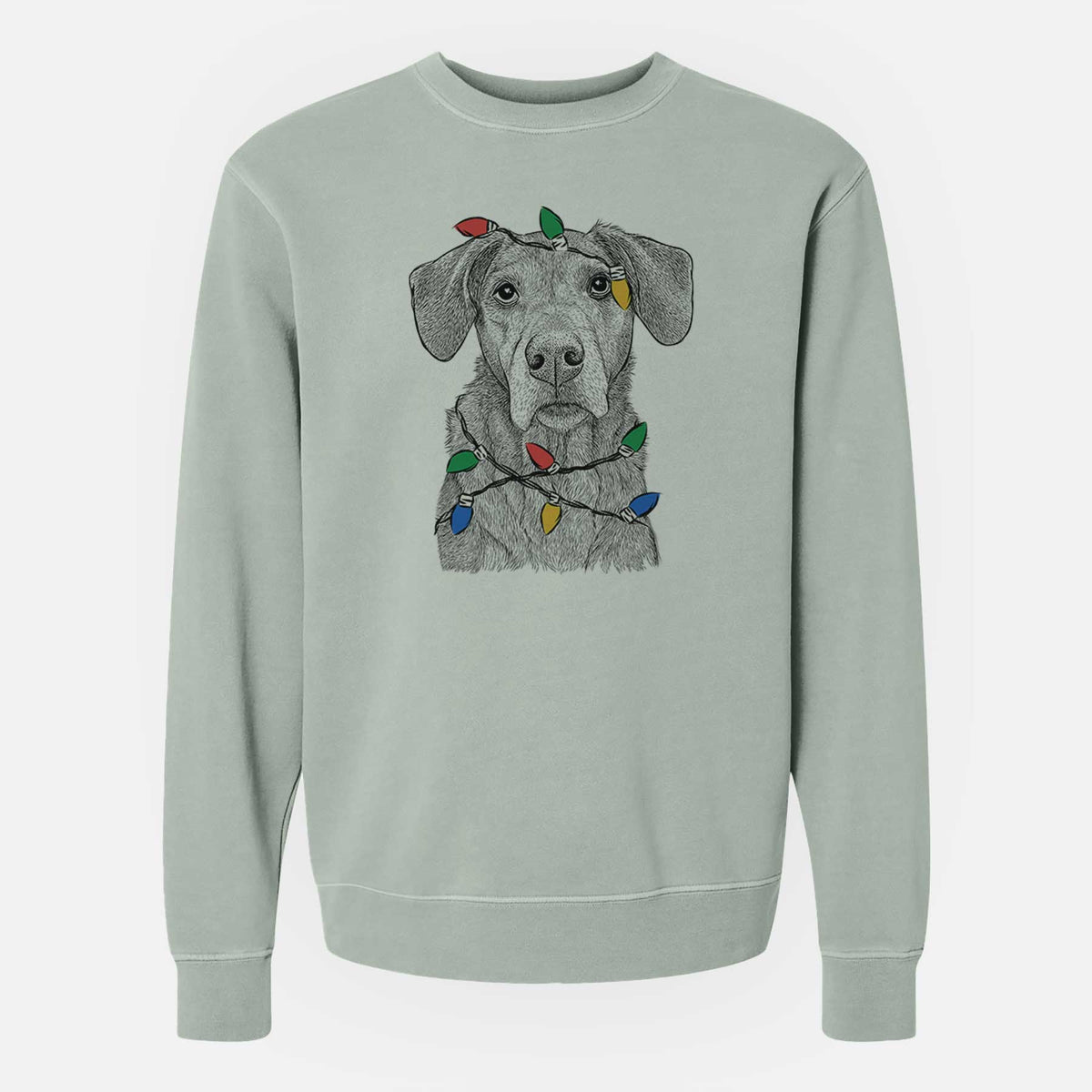 Christmas Lights Gravy the Plott Hound Beagle Mix - Unisex Pigment Dyed Crew Sweatshirt