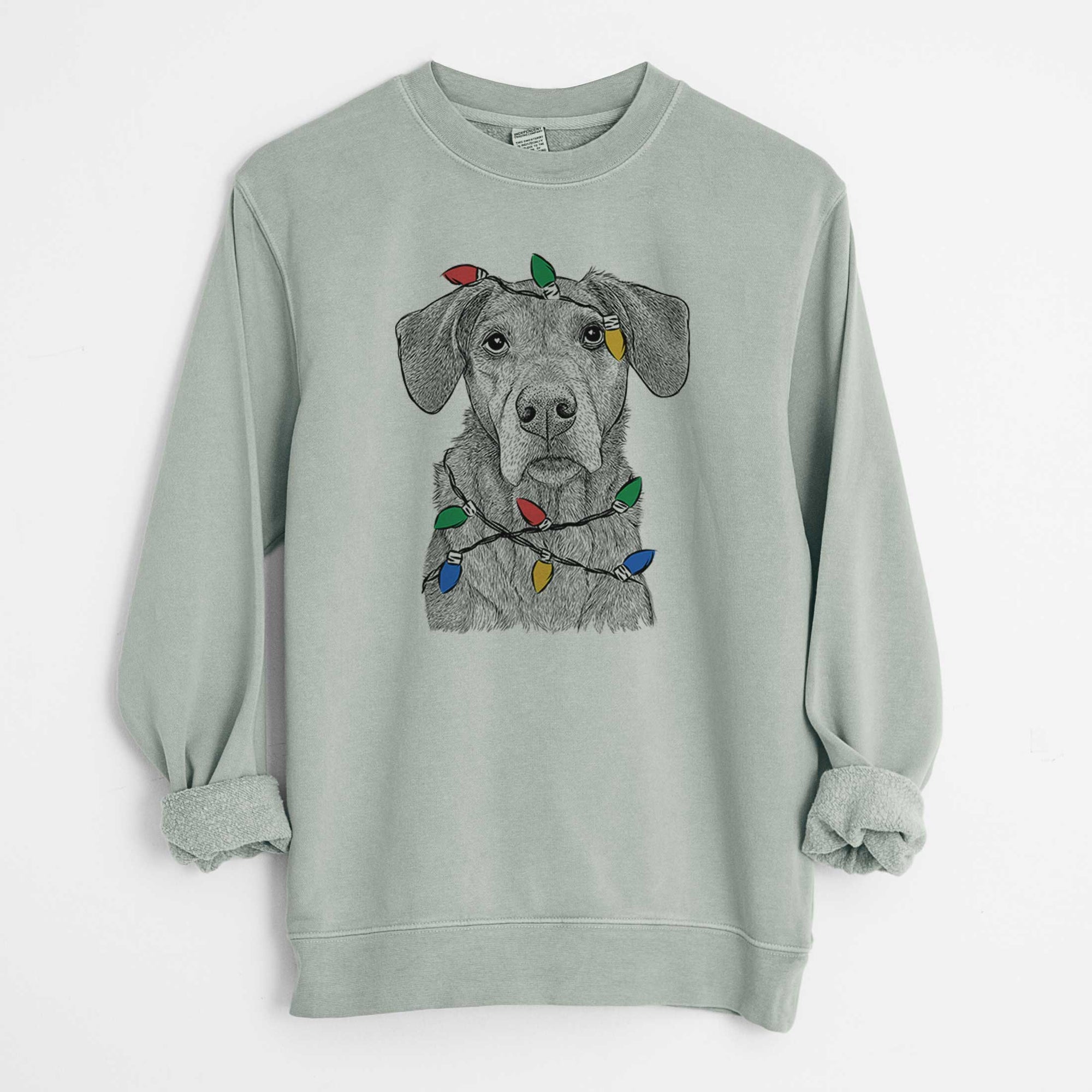 Christmas Lights Gravy the Plott Hound Beagle Mix - Unisex Pigment Dyed Crew Sweatshirt