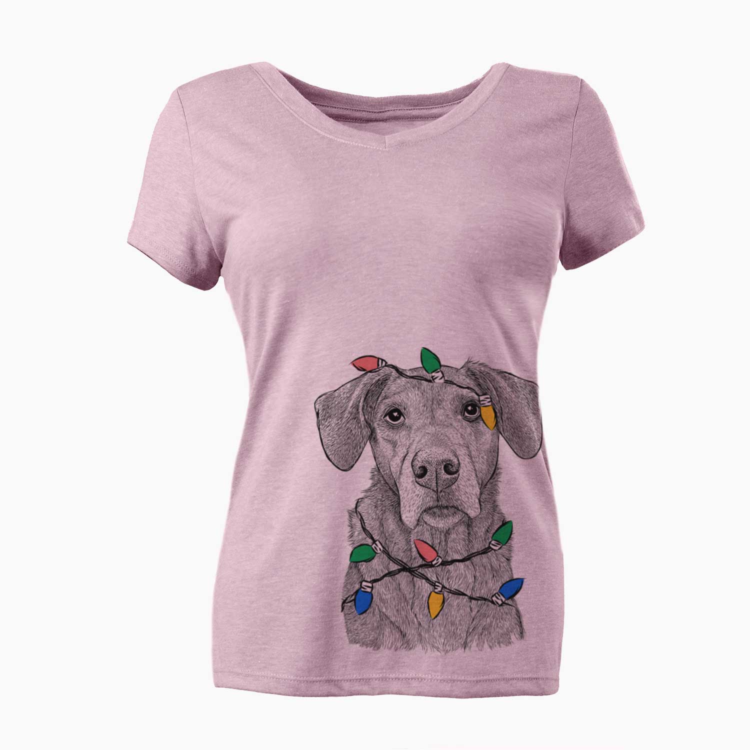 Christmas Lights Gravy the Plott Hound Beagle Mix - Women's V-neck Shirt