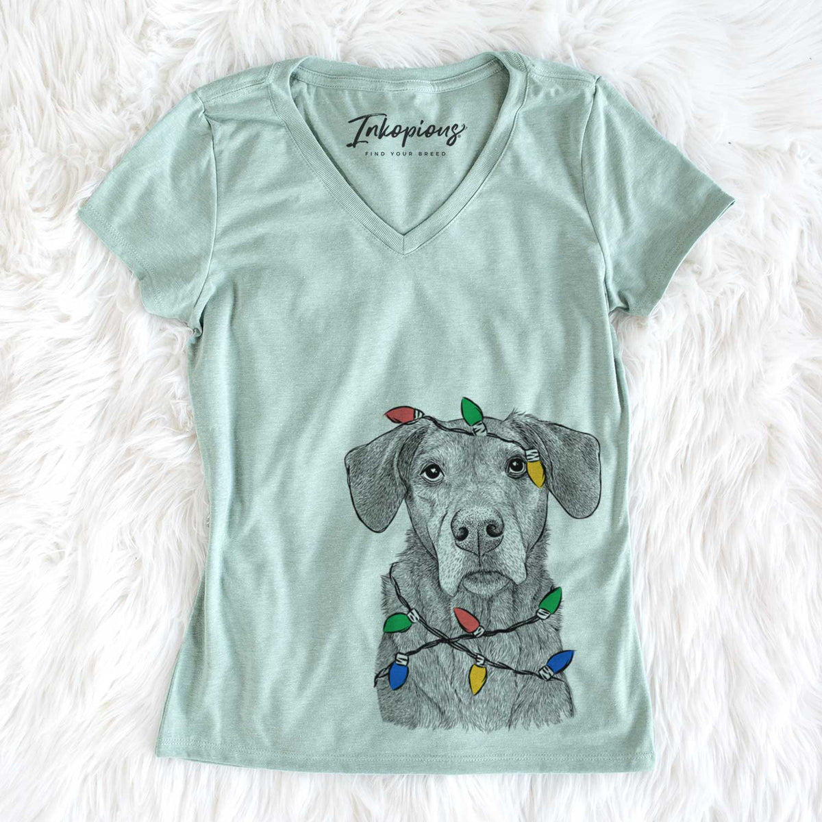 Christmas Lights Gravy the Plott Hound Beagle Mix - Women&#39;s V-neck Shirt