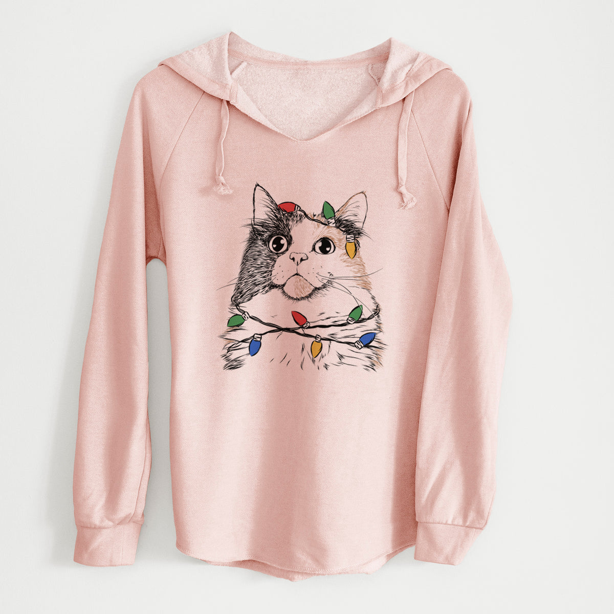 Christmas Lights Greta the Calico Cat - Cali Wave Hooded Sweatshirt