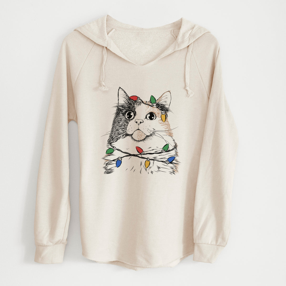 Christmas Lights Greta the Calico Cat - Cali Wave Hooded Sweatshirt
