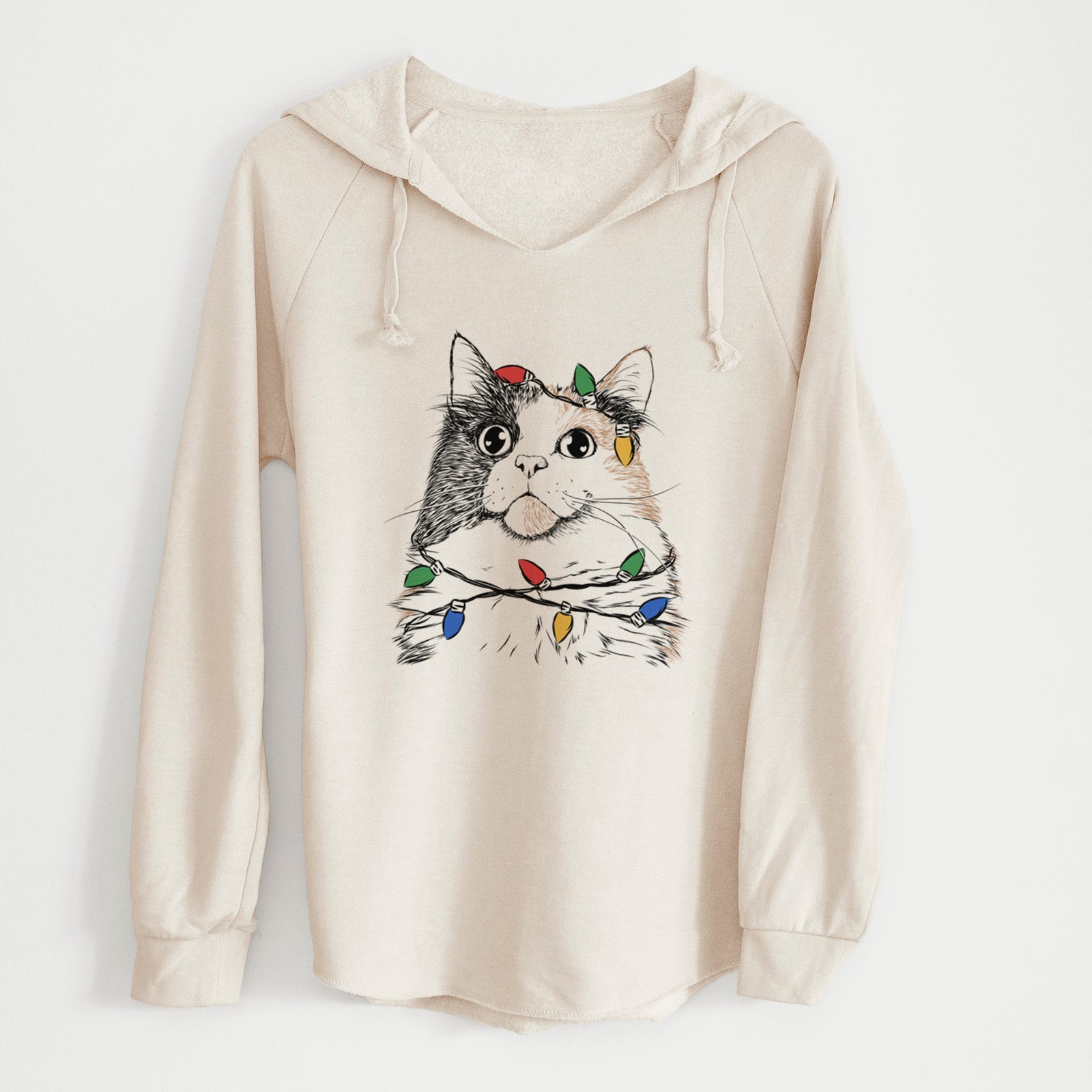 Christmas Lights Greta the Calico Cat - Cali Wave Hooded Sweatshirt