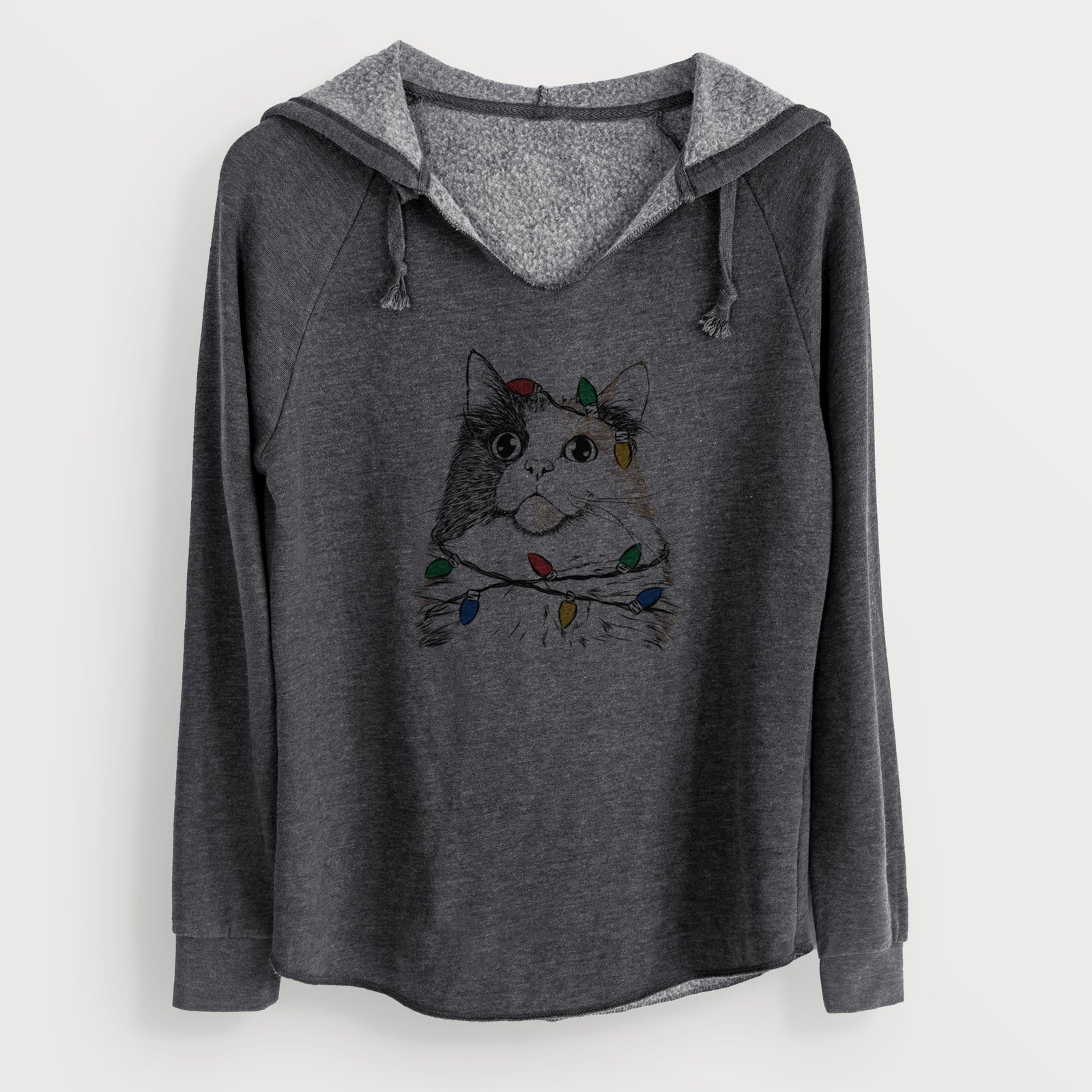 Christmas Lights Greta the Calico Cat - Cali Wave Hooded Sweatshirt