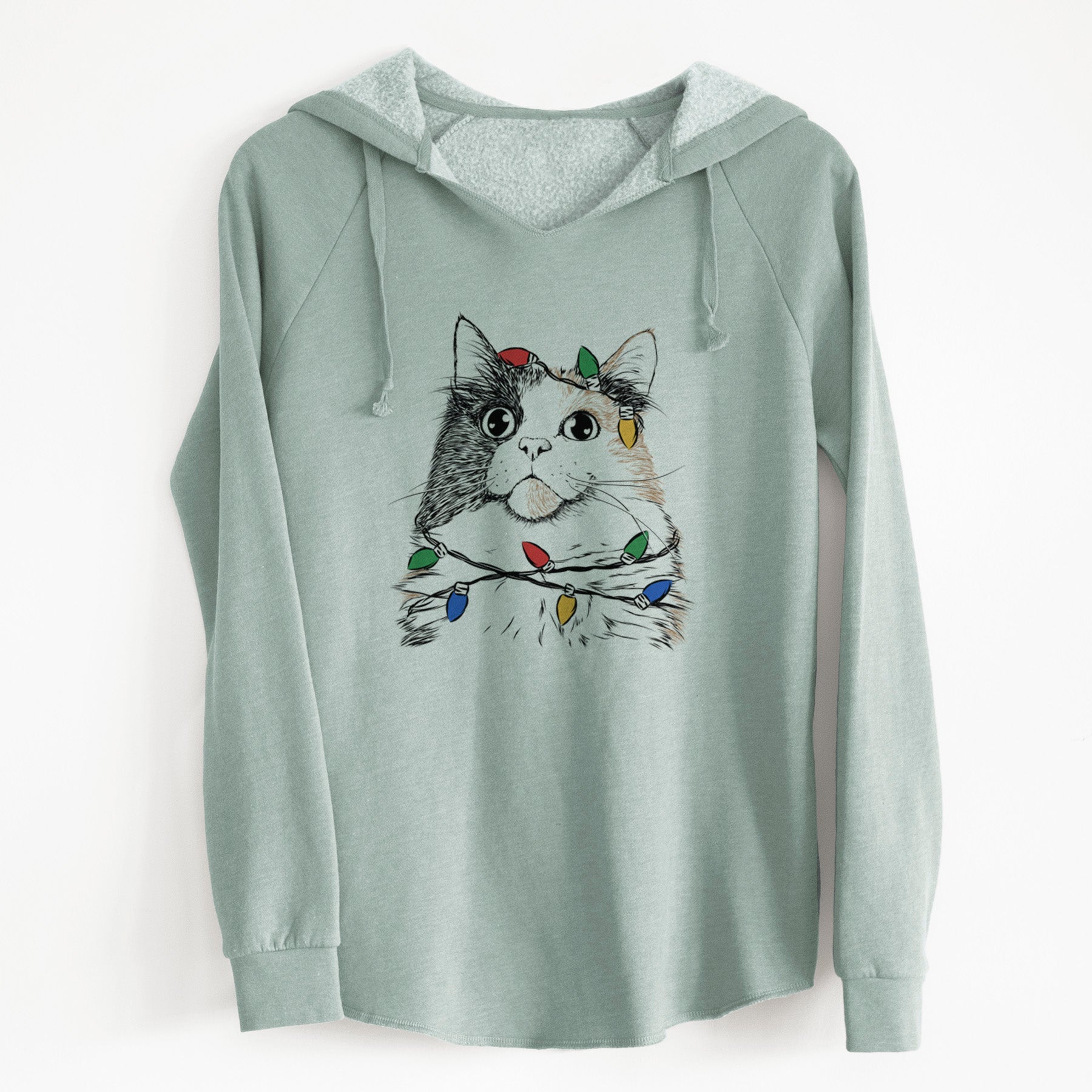 Christmas Lights Greta the Calico Cat - Cali Wave Hooded Sweatshirt