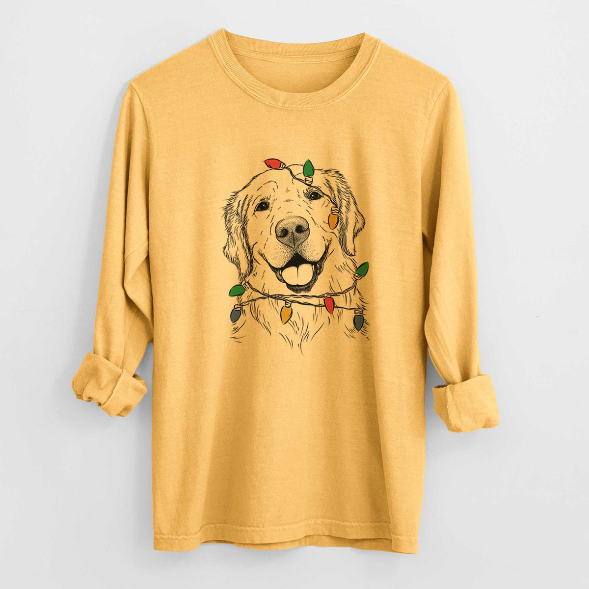 Christmas Lights Griffin the Golden Retriever - Heavyweight 100% Cotton Long Sleeve