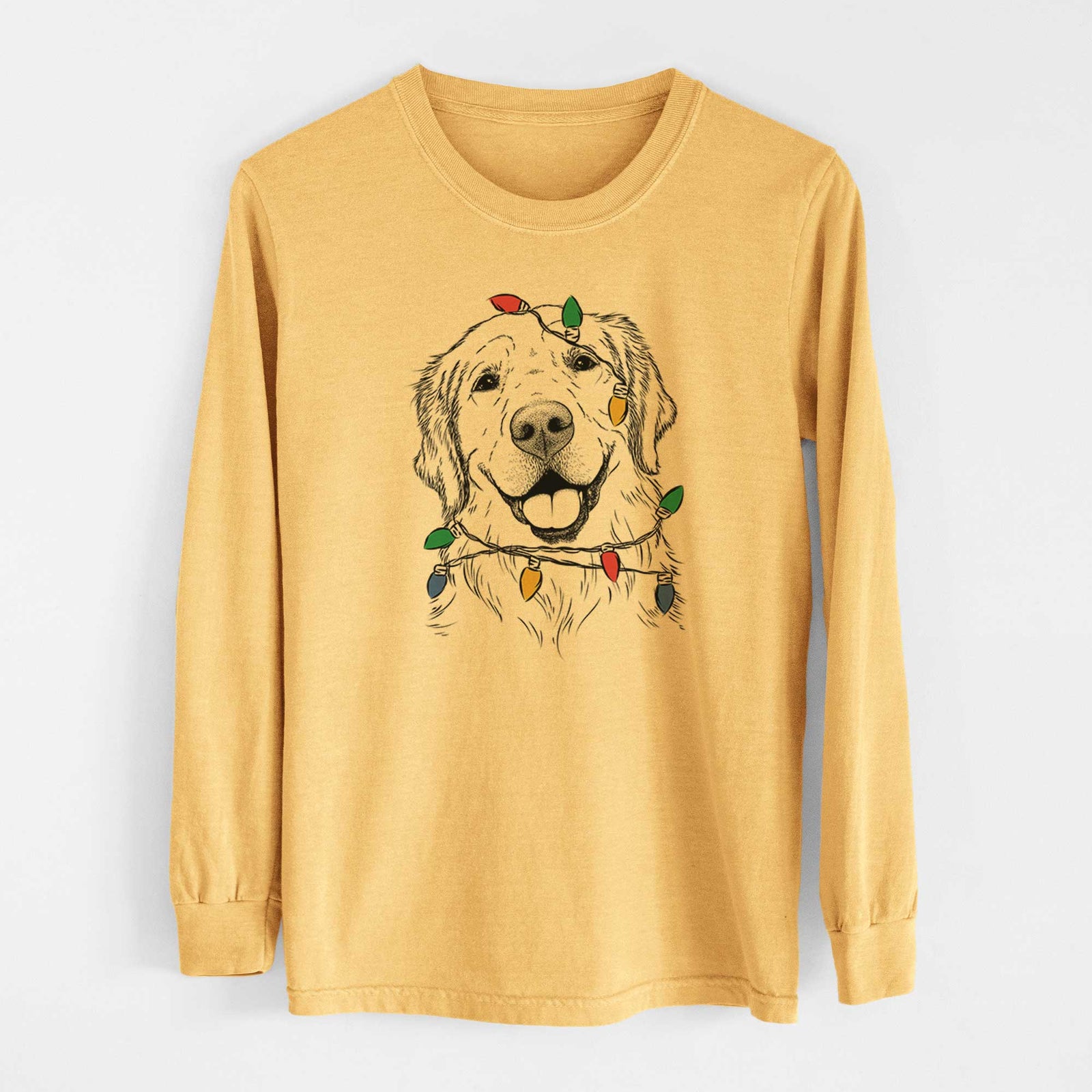 Christmas Lights Griffin the Golden Retriever - Heavyweight 100% Cotton Long Sleeve