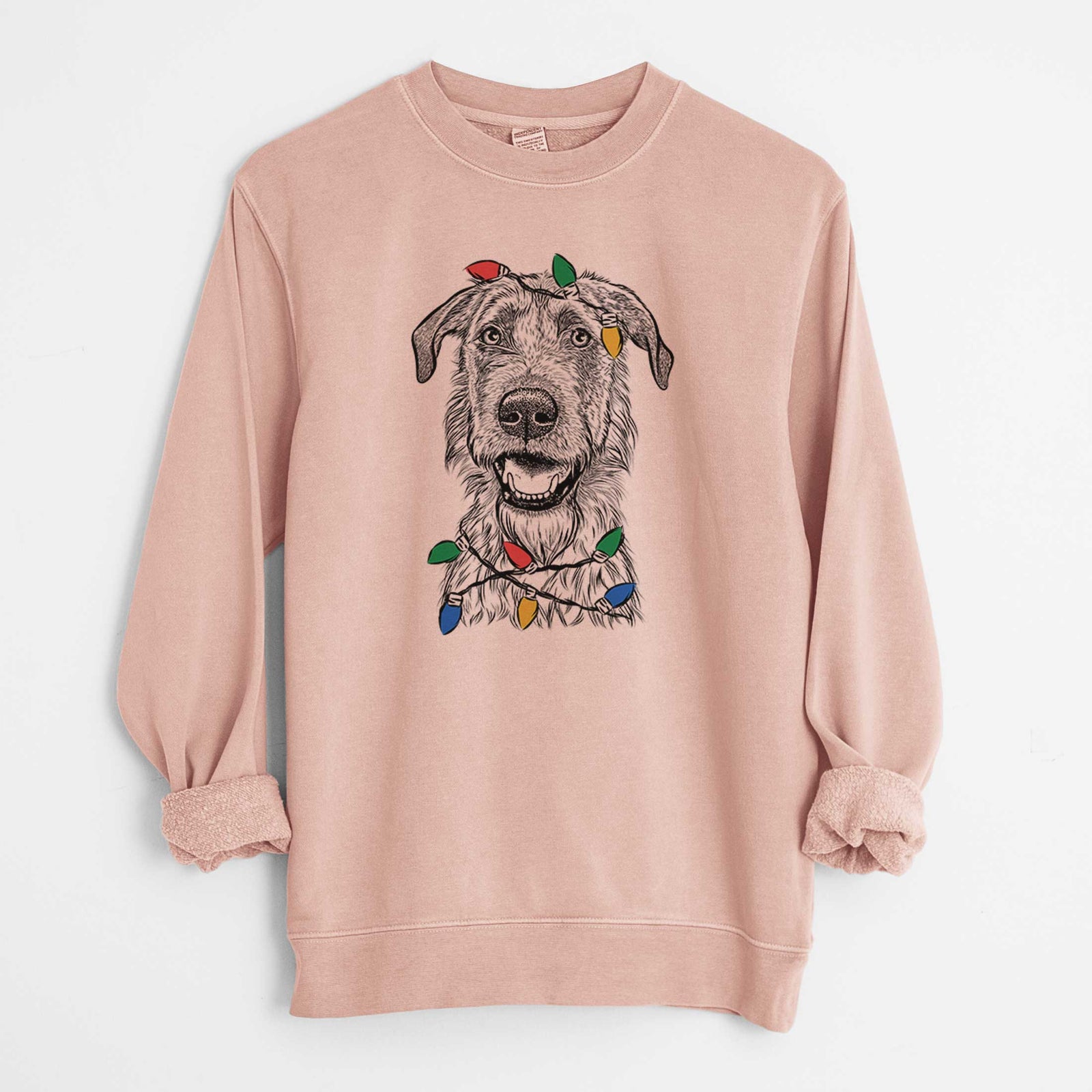 Christmas Lights Griffin the Irish Wolfhound - Unisex Pigment Dyed Crew Sweatshirt