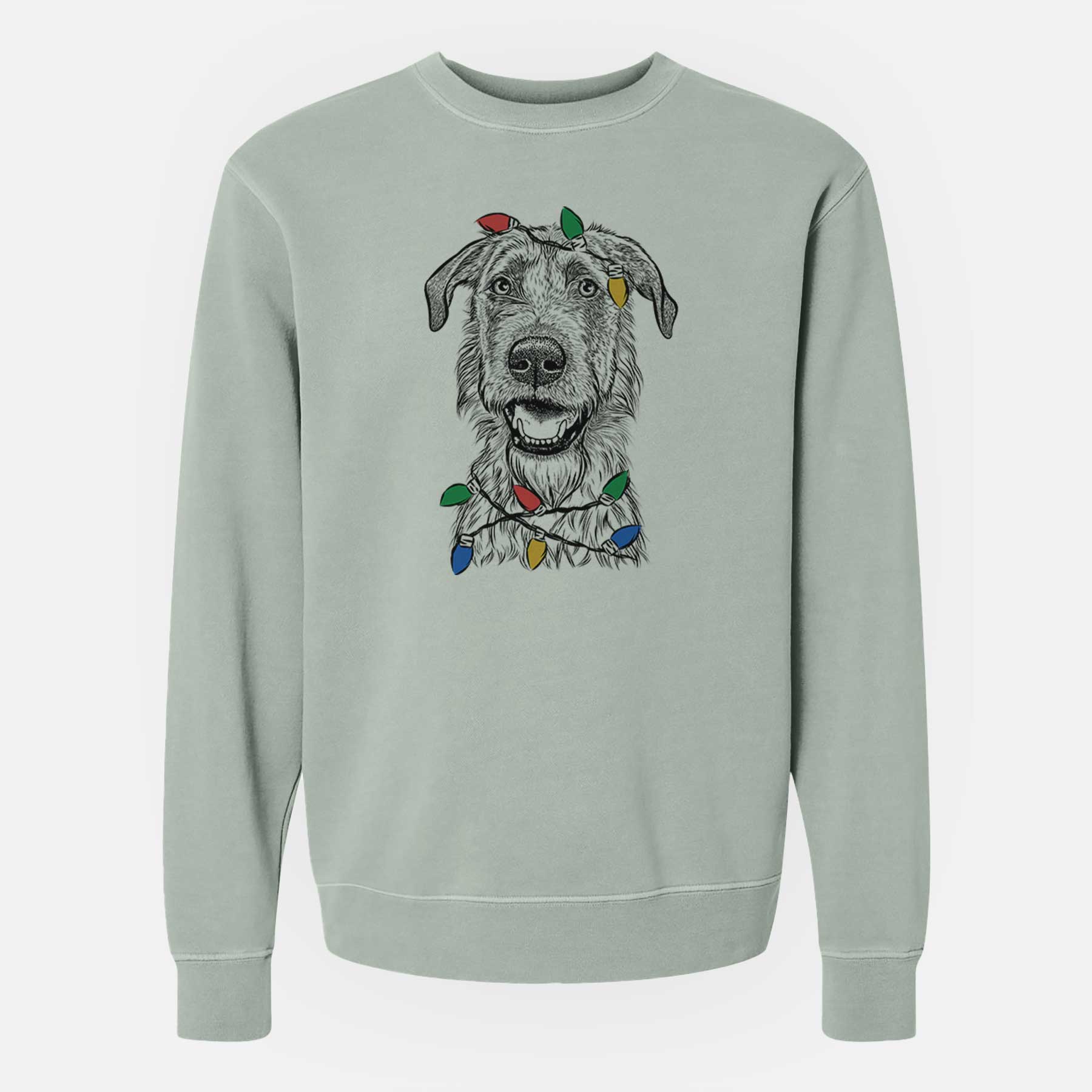 Christmas Lights Griffin the Irish Wolfhound - Unisex Pigment Dyed Crew Sweatshirt
