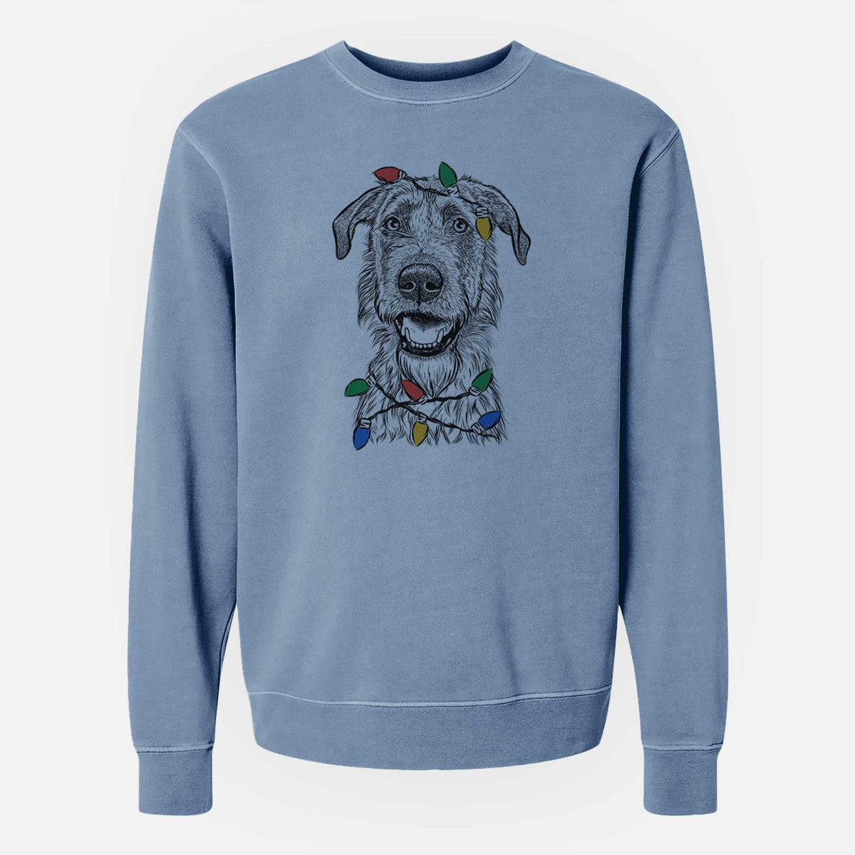 Christmas Lights Griffin the Irish Wolfhound - Unisex Pigment Dyed Crew Sweatshirt