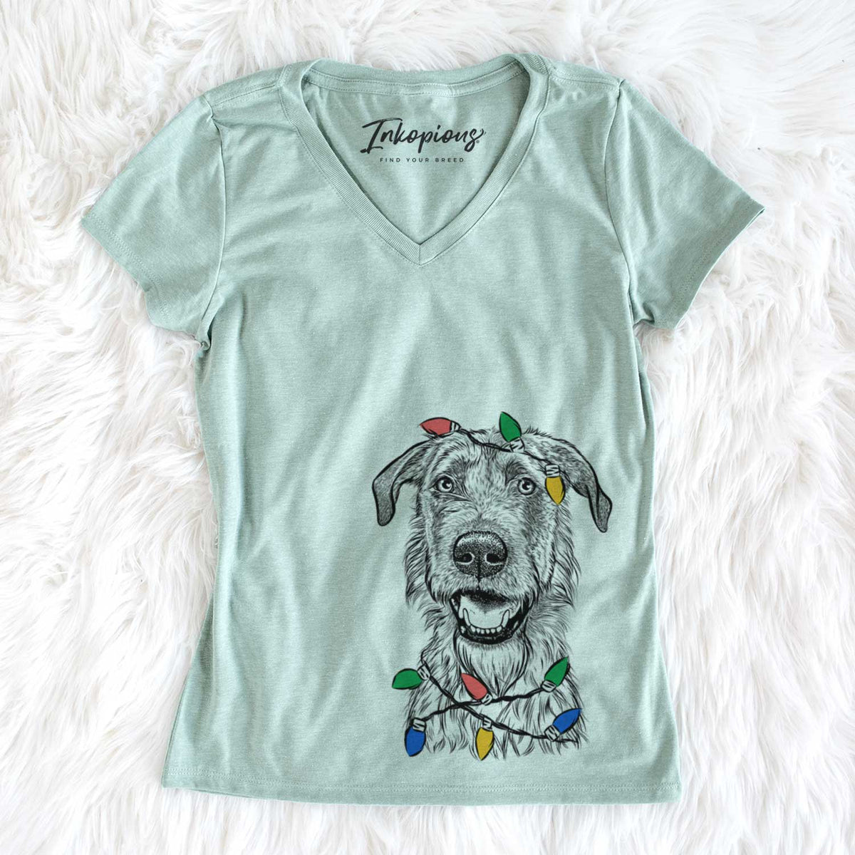 Christmas Lights Griffin the Irish Wolfhound - Women&#39;s V-neck Shirt
